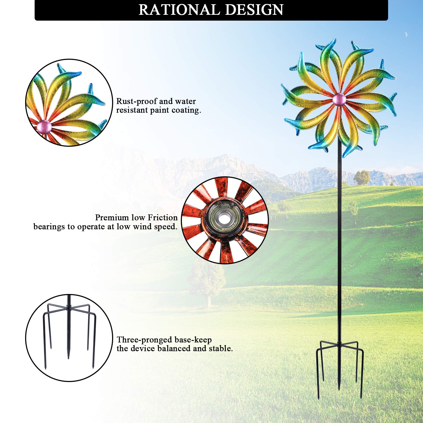 5 FT WONDER GARDEN Kinetic Wind Spinner - Metal Wind Sculpture for Outdoor Yard, Patio, Lawn & Garden Decor | Perfect for Backyard, Front Porch & Landscape Decoration