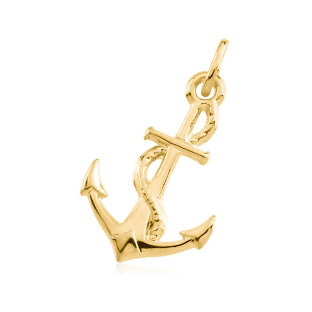 14K Yellow Gold Black Bow Jewelry Anchor and Rope Pendant Necklace - Perfect for Gifts, Anniversaries, and Nautical-Themed Outfits