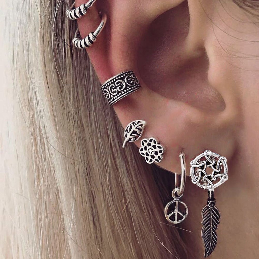 7Pcs/Set Dream Catcher Leaf Ear Cuff Stud Earrings for Women - Vintage Boho Jewelry Set - Perfect Gift for Bridesmaids, Birthday & Festival (Clearance Sale) | Boho Chic, Party & Everyday Wear