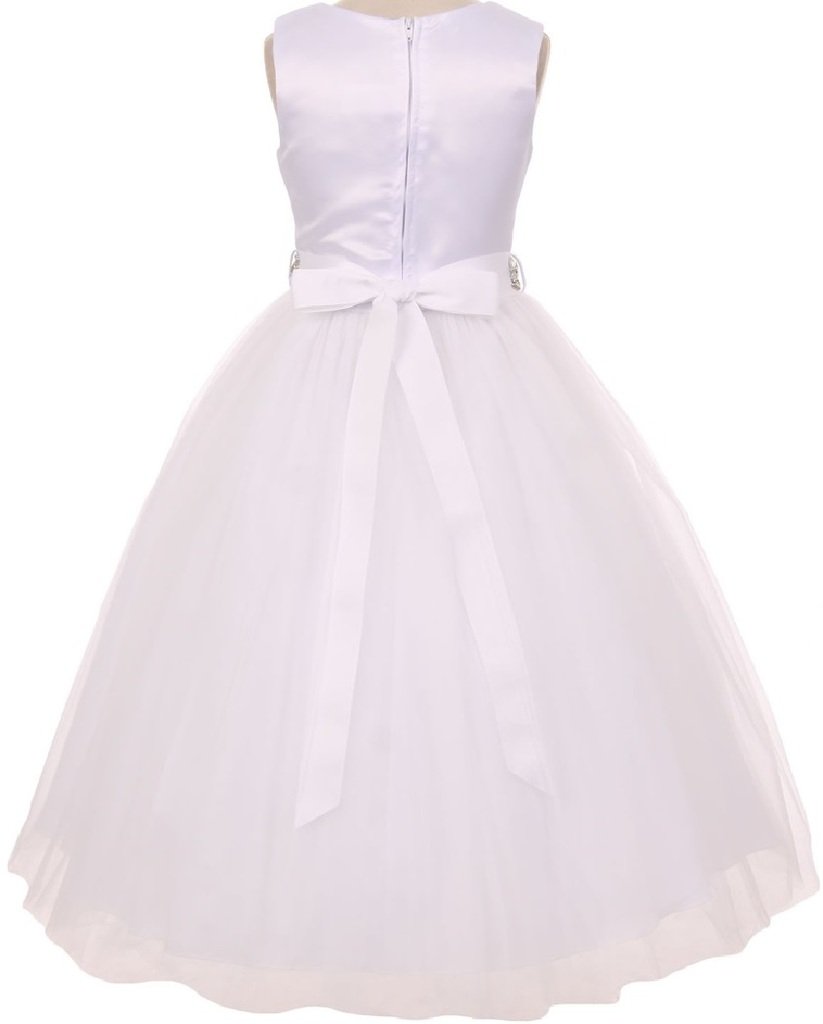 Elegant V-Neck Rhinestone Belt Flower Girl Dress for Little Girls - BluNight Collection | Perfect for Weddings, Parties & Special Occasions