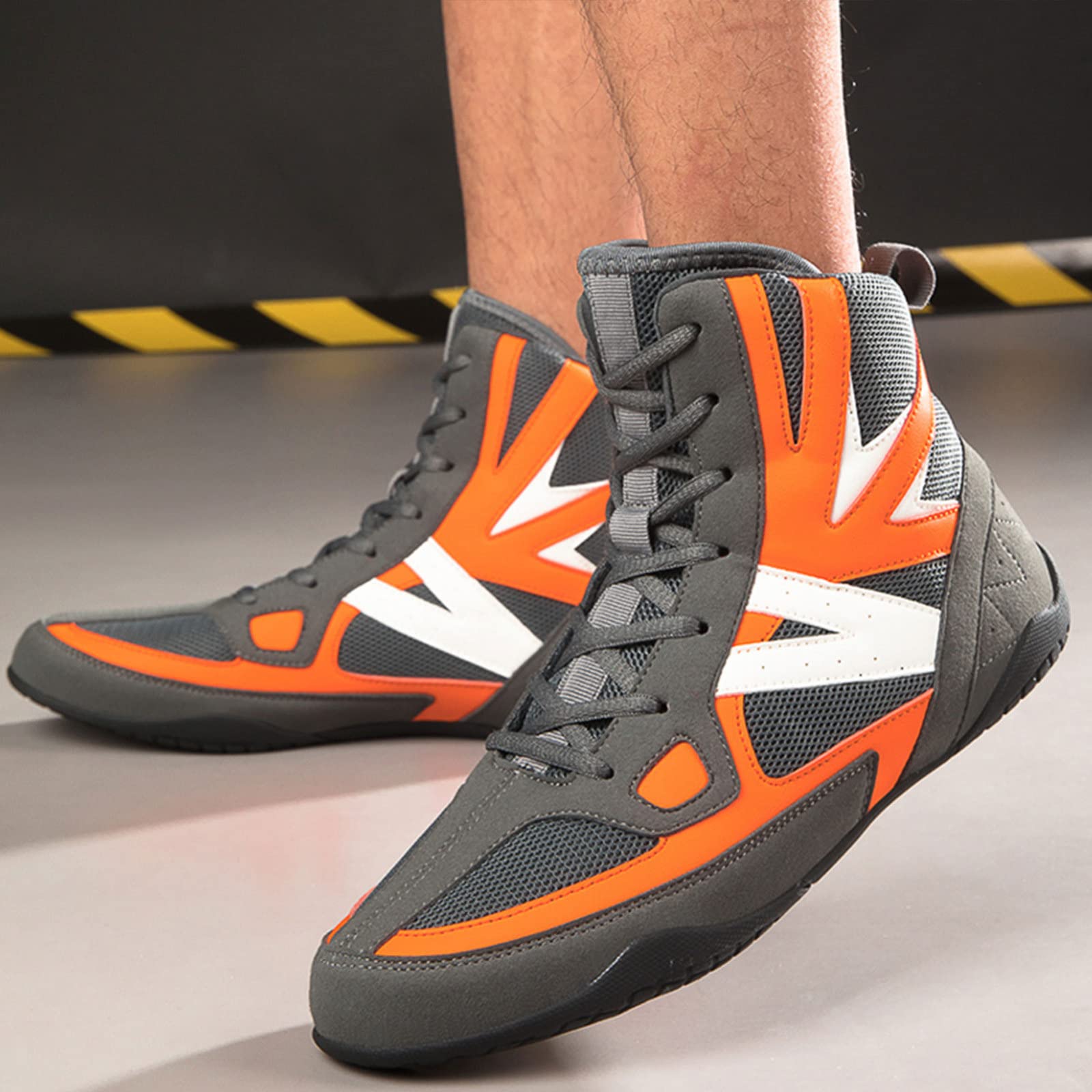 EMDPBD High Top Men's Boxing Shoes - Non-Slip, Breathable Wrestling & Training Shoes for Professional Sparring Boxers (Orange, Size 12) - Perfect for Boxing Gyms, MMA Training & Combat Sports