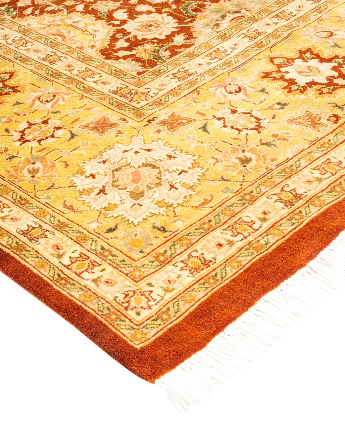 Handmade Wool Oriental Mogul Orange 8x10 Area Rug - Traditional Hand-Knotted One-of-a-Kind Solo Rugs for Living Room, Bedroom & Dining Room Decor