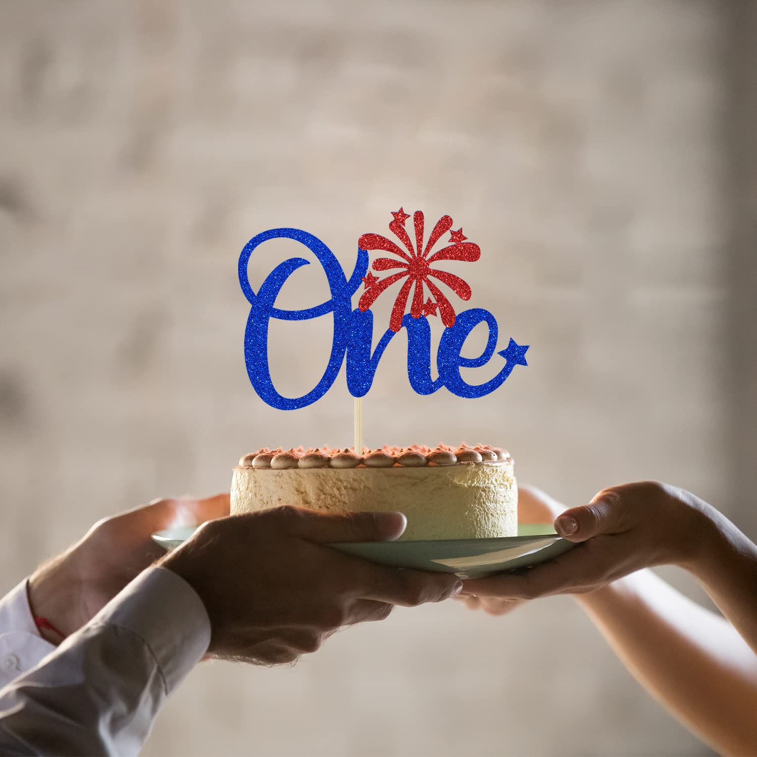 4th of July 1st Birthday Cake Topper - Little Firecracker Party Decorations for Baby Shower, Gender Reveal & First Birthday Celebrations - Blue Glitter Design - Perfect for Patriotic Themed Parties & Special Occasions