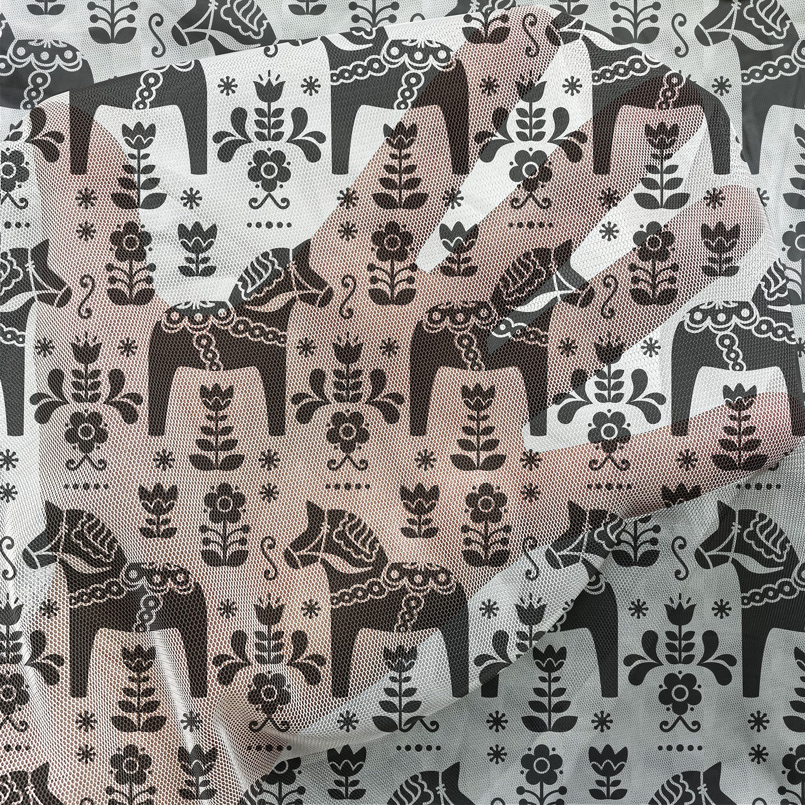 Ambesonne Nordic Tulle Curtains with Rod Pocket - Swedish Folk Art Black & White Sheer Drapes (108
