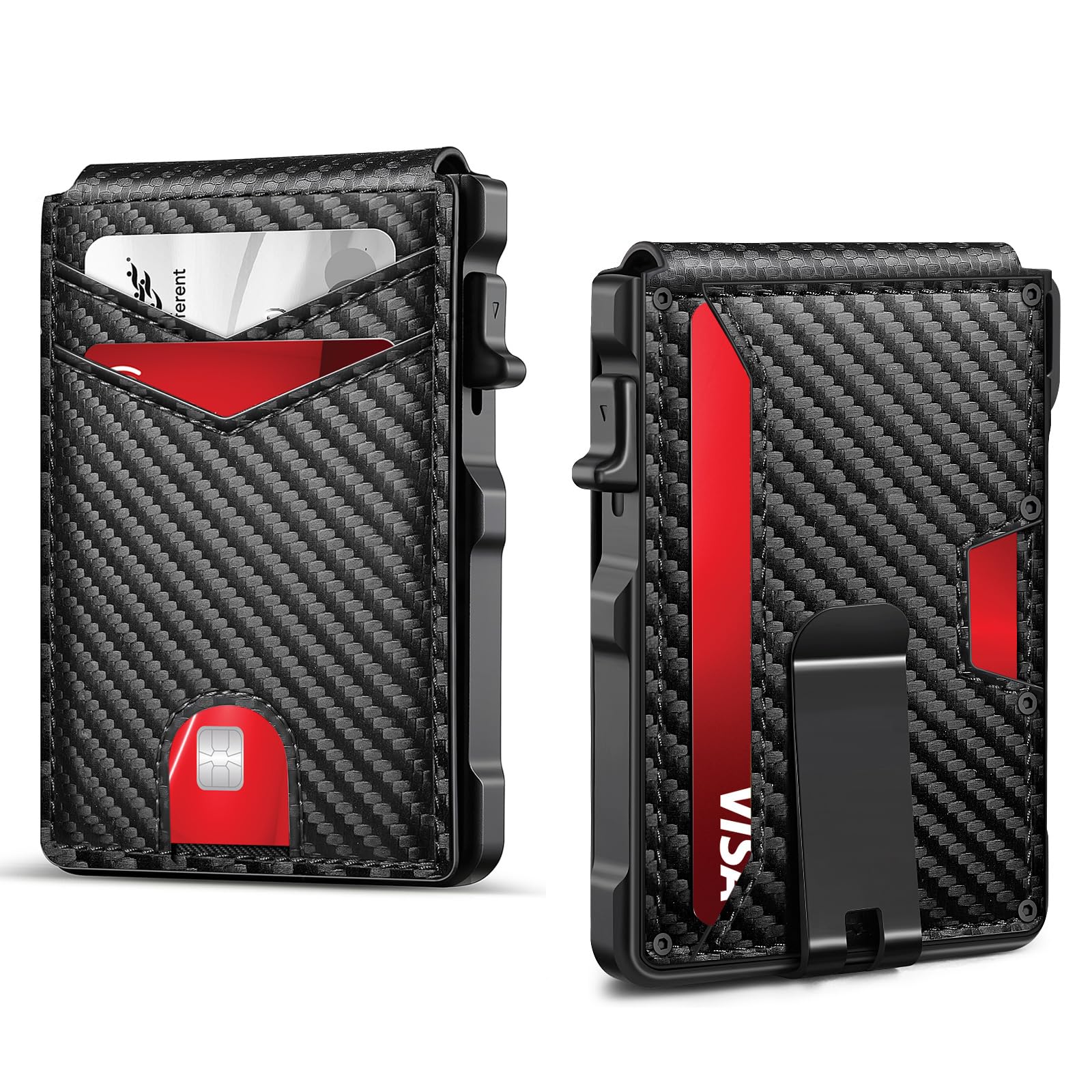 Slim RFID Blocking Leather Wallet for Men - Carbon Fiber Black Bifold Credit Card Holder with Money Clip & ID Window | Minimalist Design, Gift Box Included | Perfect for Everyday Carry, Travel & Business Use