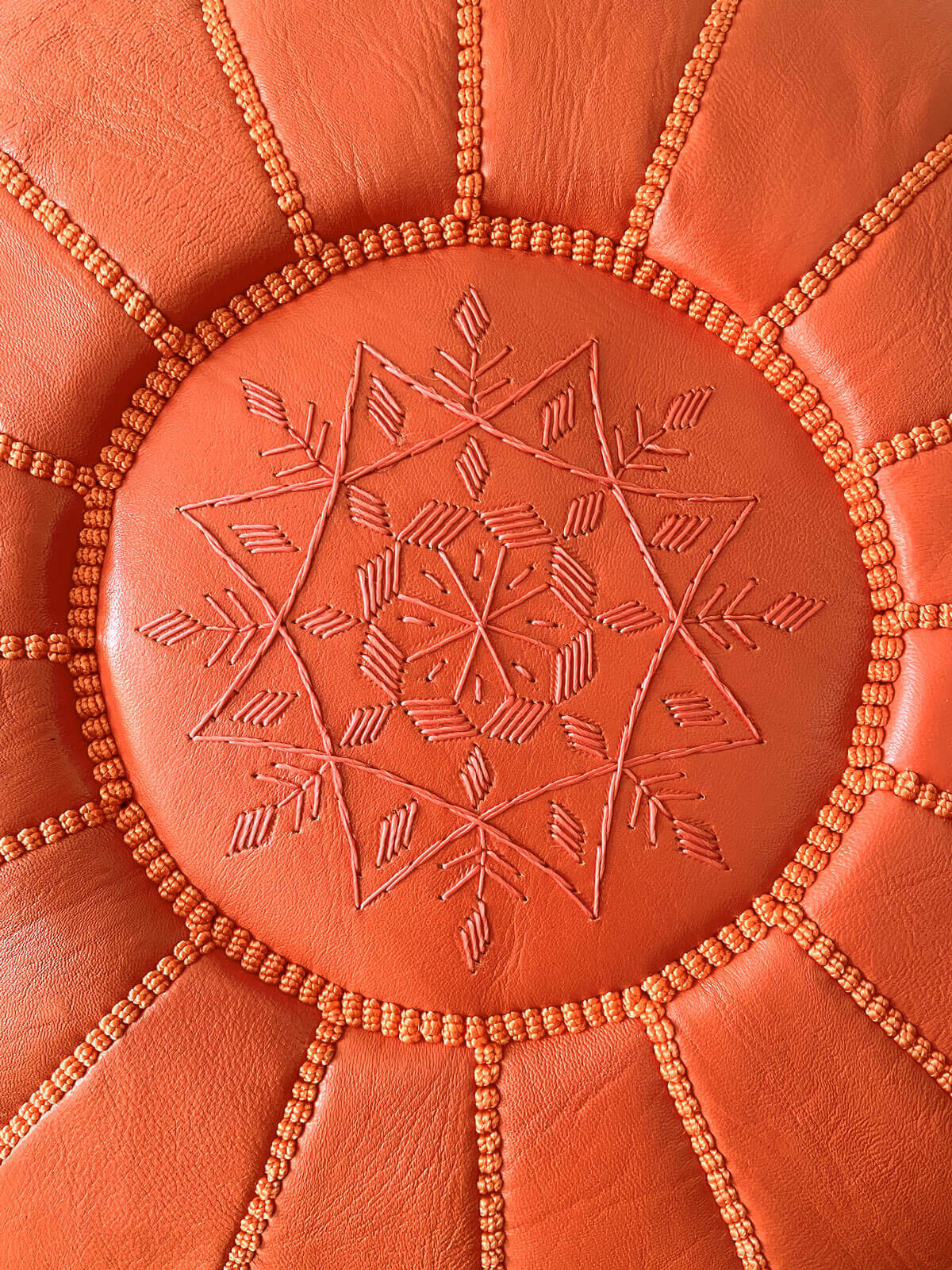 Handmade Moroccan Leather Pouffe Ottoman - Deep Orange Boho Chic Footstool for Living Room, Bedroom & Lounge - Perfect for Home Decor, Relaxation & Extra Seating