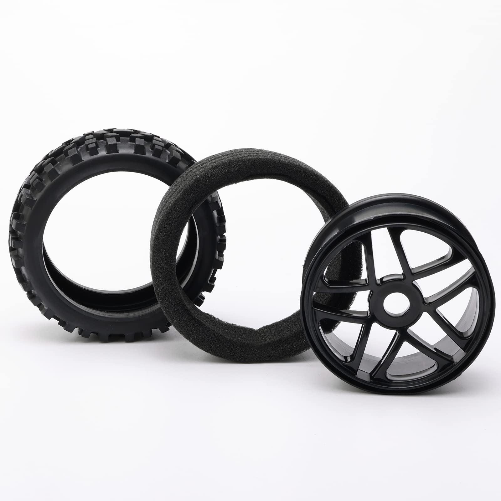 JIUWU 4-Pack 1/8 Scale RC Off-Road Wheels and Tires - 17mm Hex Durable All-Terrain Tires for RC Cars, Trucks & Buggies | Perfect for Racing, Crawling & Off-Road Adventures (Black)
