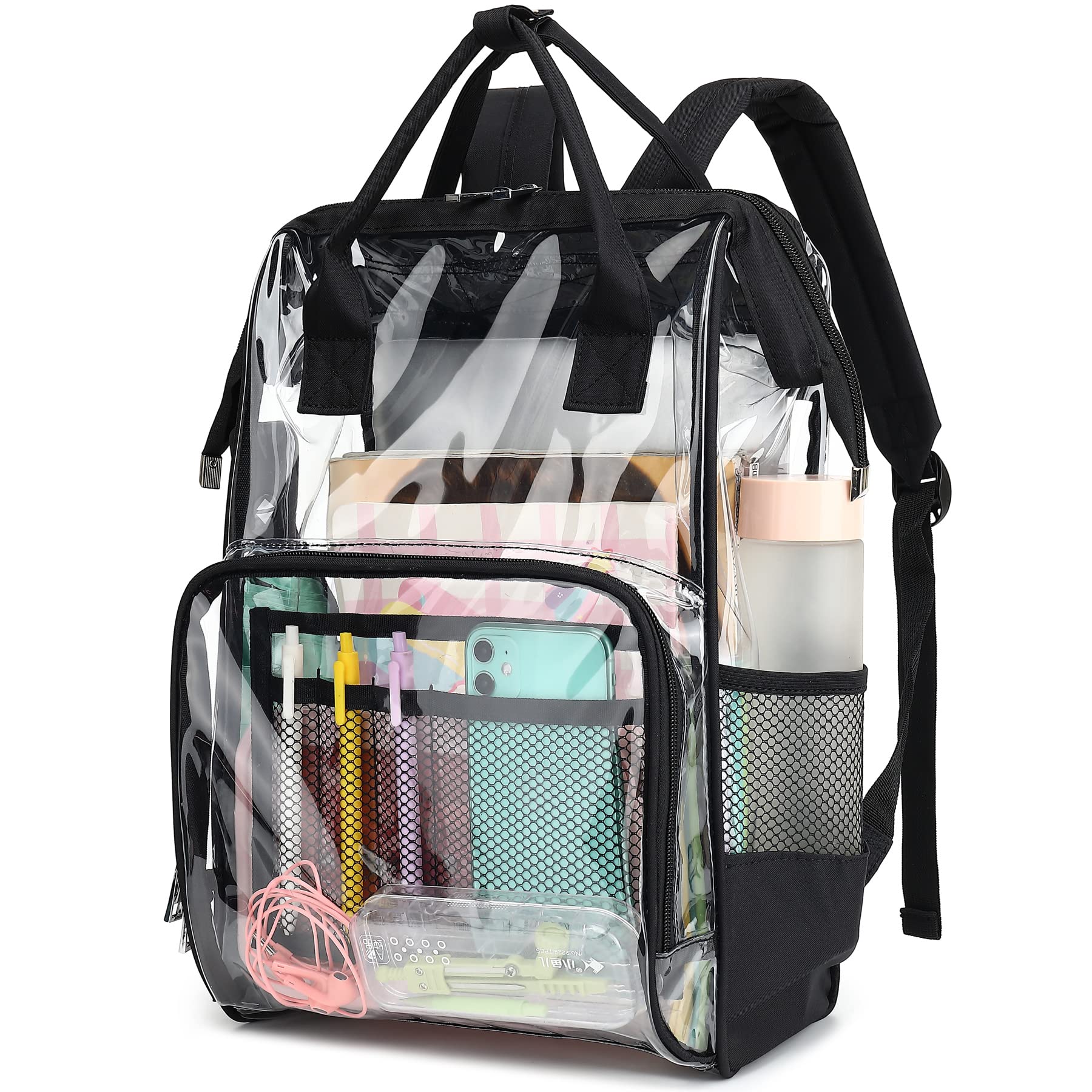 Heavy Duty Clear PVC Backpack for Men & Women - Transparent School Bookbag for Boys & Girls (Black) - Perfect for School, Work, Travel & Security Checkpoints