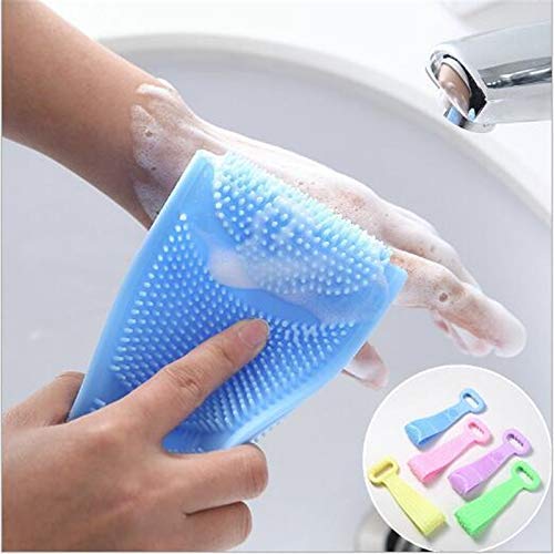 Double-Sided Silicone Back Scrubber Bath Brush - Exfoliating Body Scrubber for Dead Skin Removal with Belt (Purple) - Perfect for Shower, Bath & Spa Relaxation