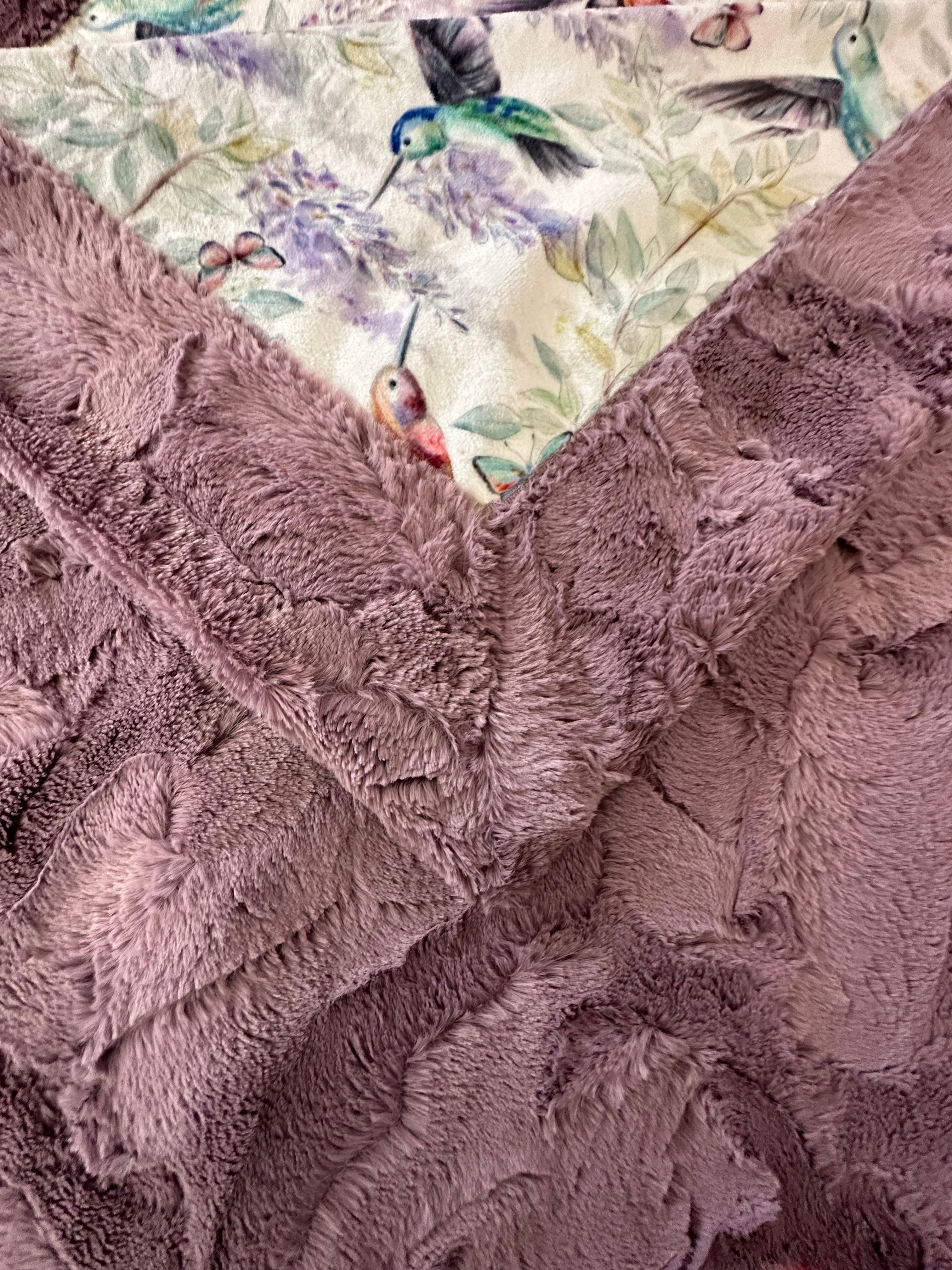 Soft Minky Blanket 55x63 Inches - Hummingbirds on Mulberry Design, Cozy Travel & Throw Blanket for Home, Office, Camping, Gifts