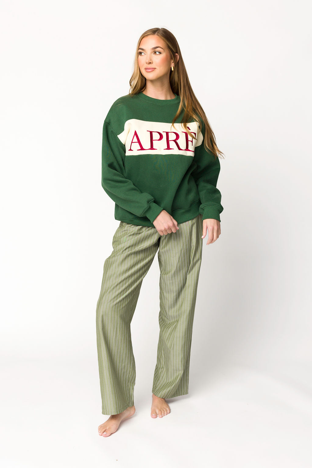 Pine Green Colorblocked Crewneck Sweatshirt for Women | Trendy Casual Pullover | Perfect for Fall Outfits & Layering