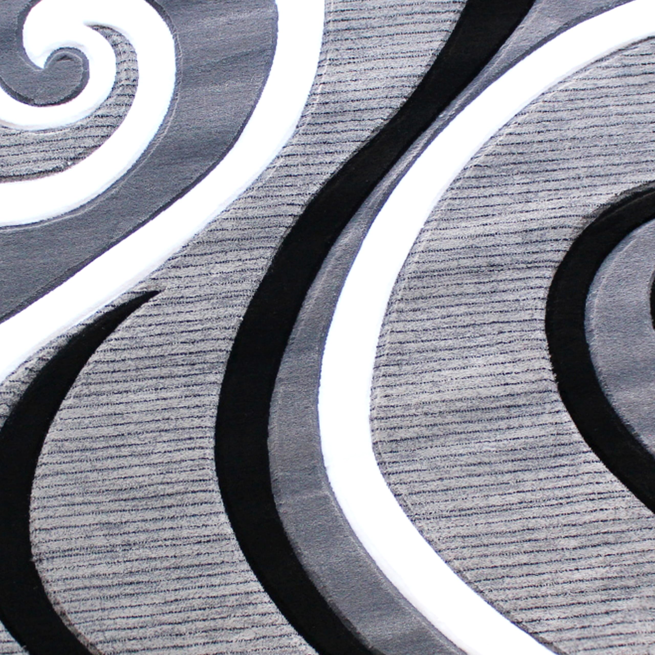 EMMA + OLIVER Olefin Accent Rug - Gray Contemporary Swirl Pattern - 8x8 Round - 3D Sculpted Effect - Stain Resistant - Modern Home Decor for Living Room, Bedroom & Office