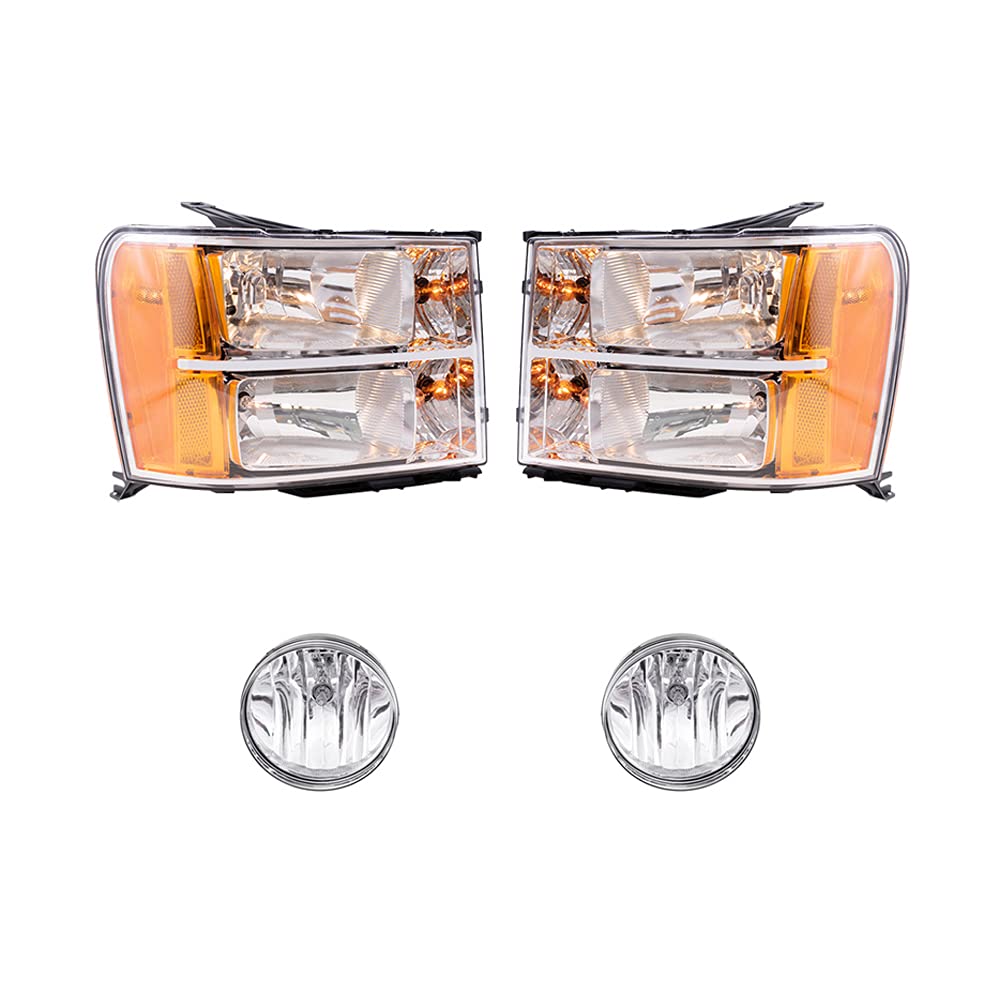 Brock Replacement Headlights & Fog Lights 4-Piece Set - Compatible with 2007-2013 GMC Sierra 1500 & 2007-2014 Sierra 2500/3500 - Driver & Passenger Side - Durable LED Lighting for Off-Road, Night Driving & Enhanced Visibility