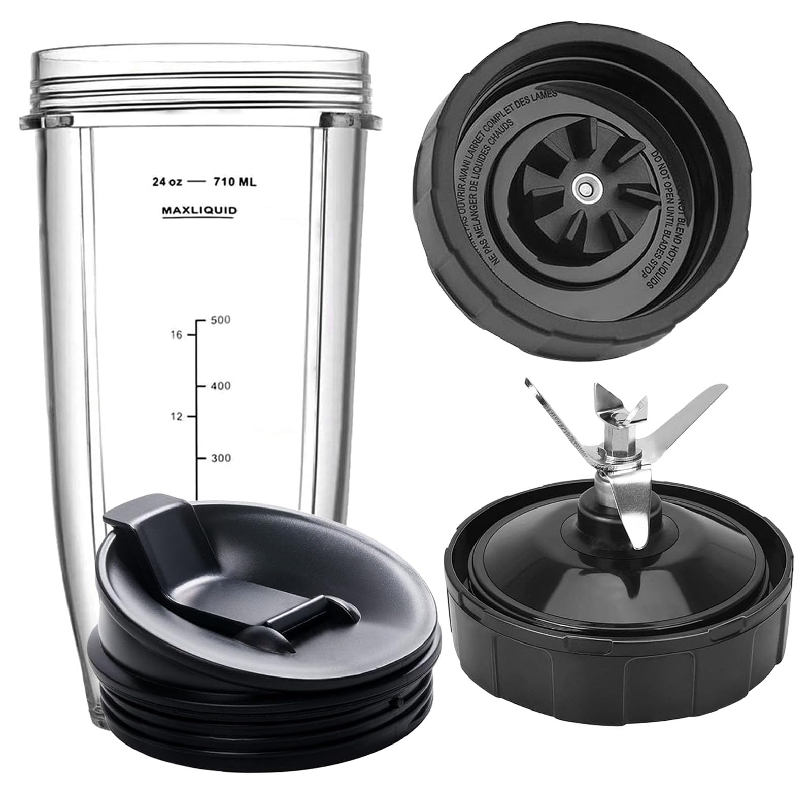 Ninja Blender Replacement Parts - 24oz Cup & 7-Fin Blade for BL480, BL642, BN401 | Perfect for Smoothies & Travel