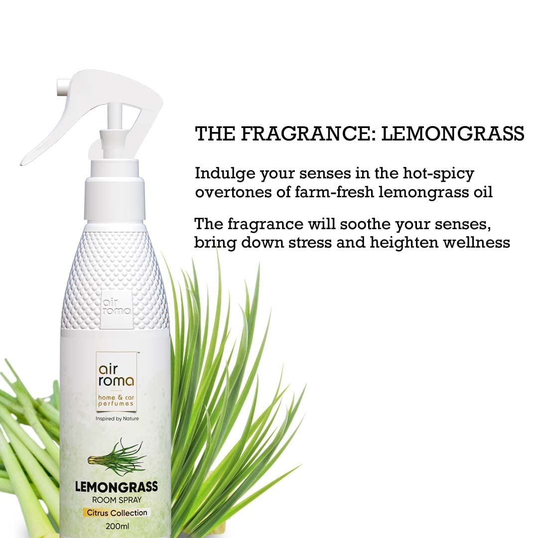 Natural AIR-ROMA Lemongrass & Jasmine Scented Air Freshener Spray - Long Lasting Odor Eliminator for Home, Office, Bathroom, Living Room & Hotel (2 Pack, 200ml Each) | Perfect for Freshening Small Spaces, Cars & Work Desks