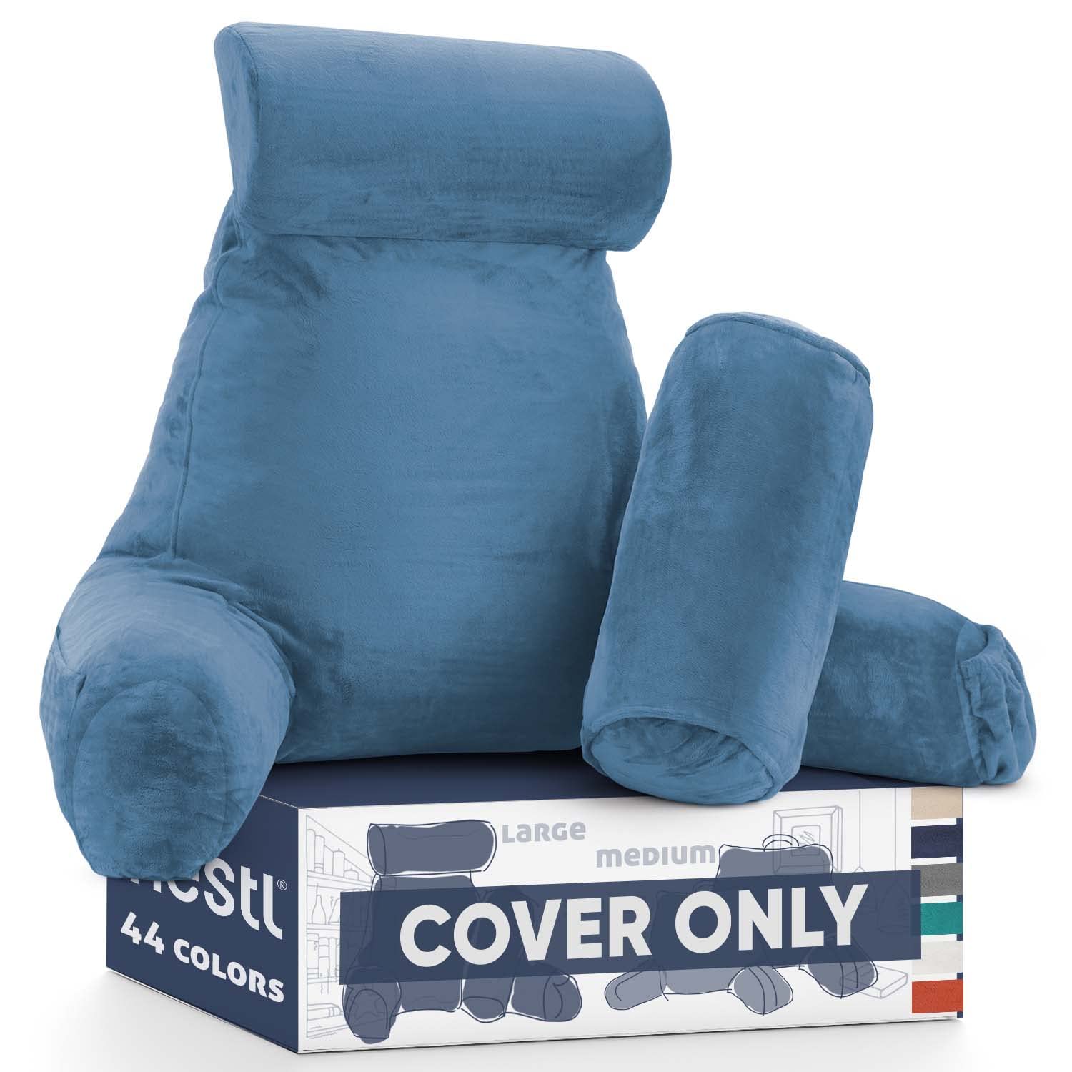 Nestl Reading Pillow Cover Only - Extra Large Bed Rest Pillow with Arms, Detachable Neck Roll & Lumbar Support - Removable Blue Haven Cover for Reading, Relaxing & Back Support in Bed or Sofa