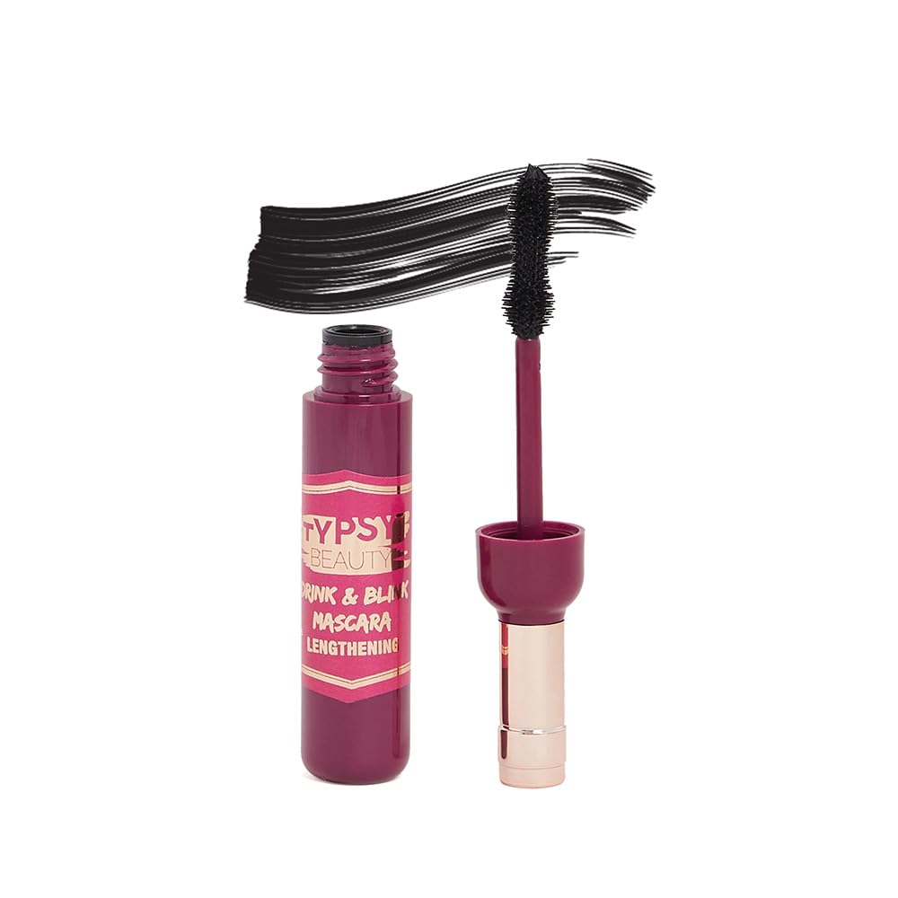 Typsy Beauty Drink & Blink Lengthening Mascara - Intense Black for Extreme Volume & Length | Hourglass Wand for Clump-Free, Long-Lasting Wear | Paraben & SLS Free (9g) | Perfect for Day to Night Makeup, Parties & Special Occasions