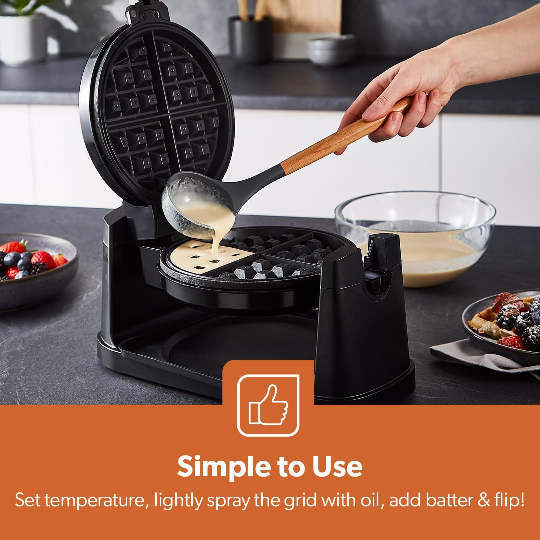 Geepas 1000W Rotary Belgian Waffle Maker with Non-Stick Plates & Auto Temperature Control - Makes 4 Waffles at Once - Perfect for Sweet & Savory Belgian Waffles, Pancakes, Hash Browns - Ideal for Breakfast, Brunch, Parties & Family Gatherings (Silver)
