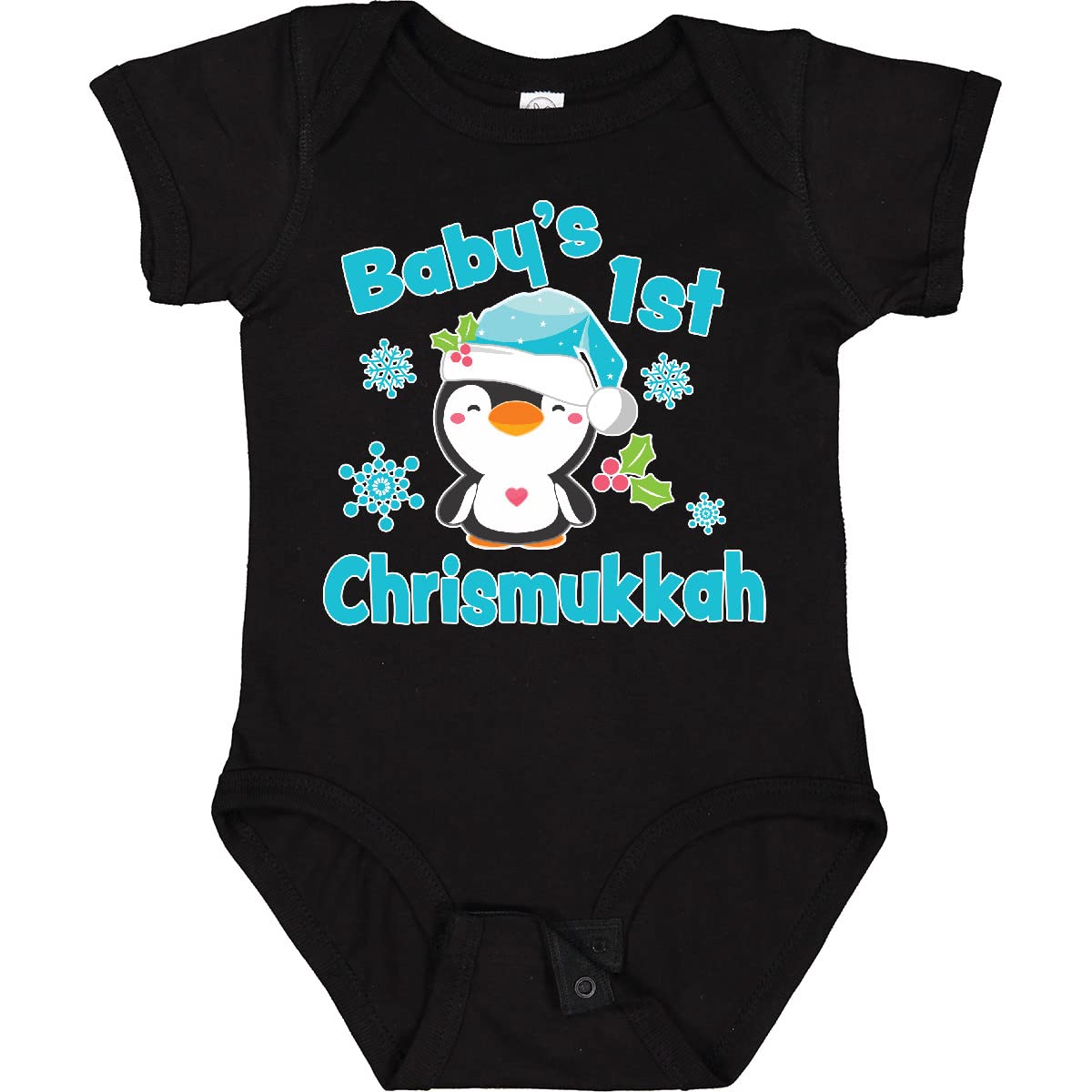 Inktastic Baby's 1st Chrismukkah Cute Penguin Holiday Bodysuit - Perfect for Christmas, Hanukkah Celebrations & Newborn Photo Shoots