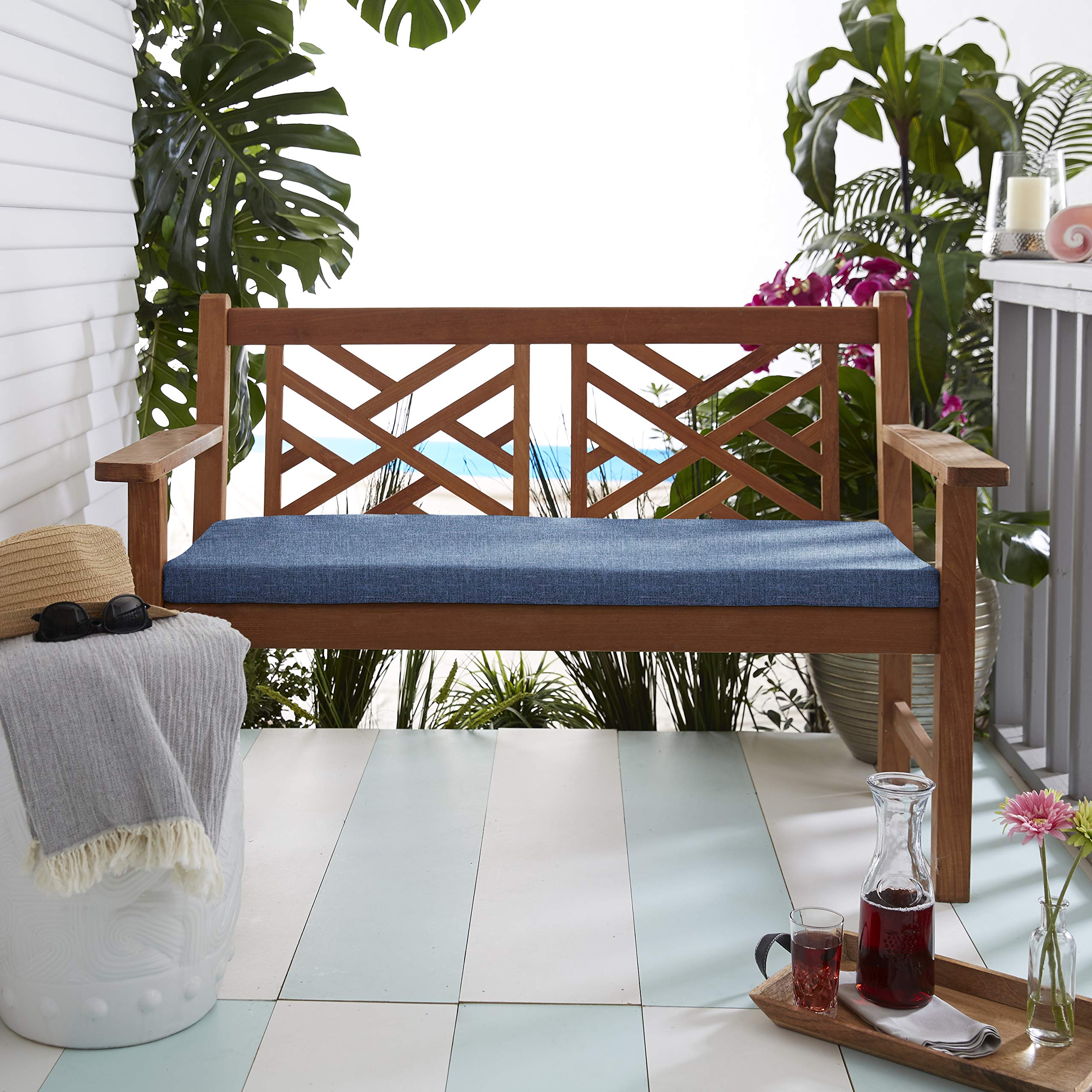 Sorra Home AZ229221SC Water-Resistant Indoor/Outdoor Bench Cushion - Blue - Perfect for Patio, Deck, Garden & Sunroom Furniture