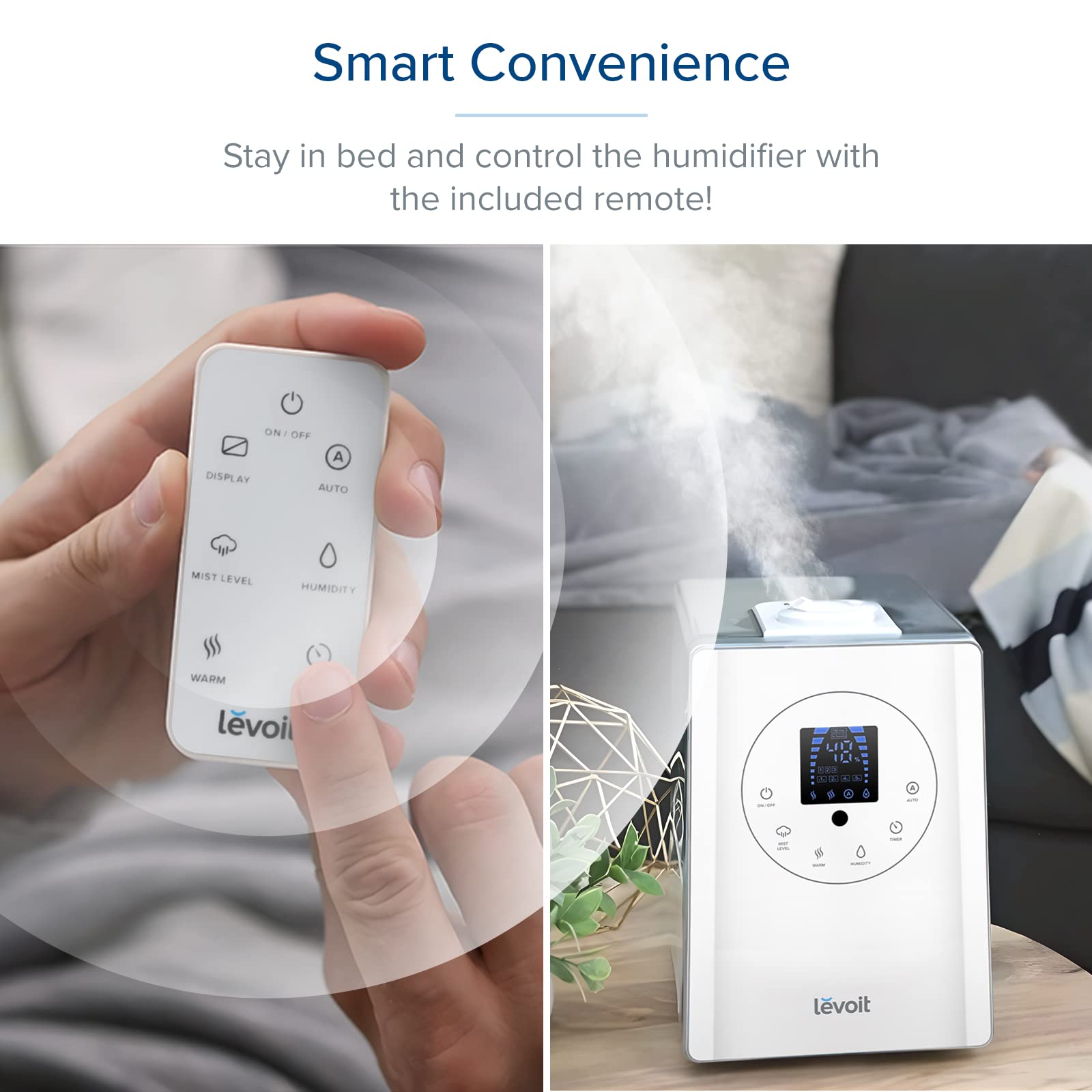 LEVOIT 6L Ultrasonic Humidifier - Warm & Cool Mist for Large Rooms, Bedrooms & Whole House | Built-in Humidity Sensor, Essential Oil Diffuser | Whisper Quiet with Timer | Ideal for Dry Air Relief, Baby Nurseries & Plant Care (White)