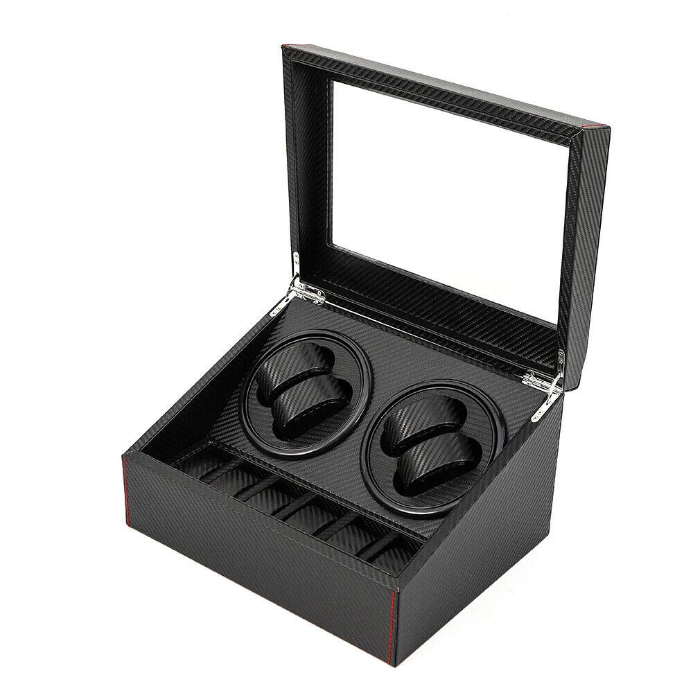 TFCFL Automatic Rotating Watch Winder Box - 4+6 Compartment Carbon Fiber Watch Case Display for Men's Luxury Watches | Perfect for Home, Office & Travel Storage