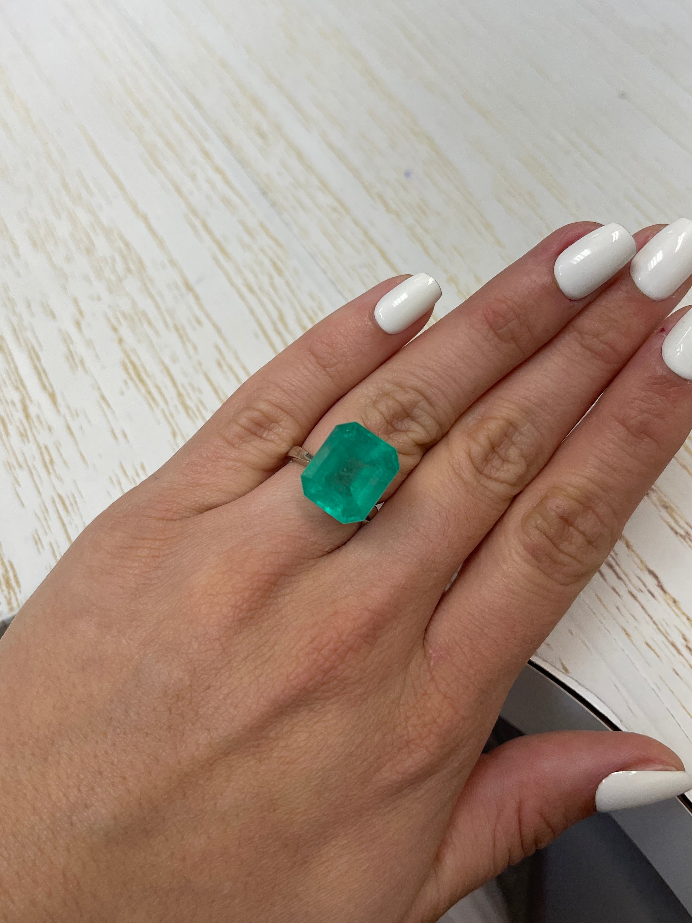 12.31 Carat Natural Colombian Emerald - Bluish Green Loose Gemstone 15.5x13mm Emerald Cut for Jewelry Making & Engagement Rings