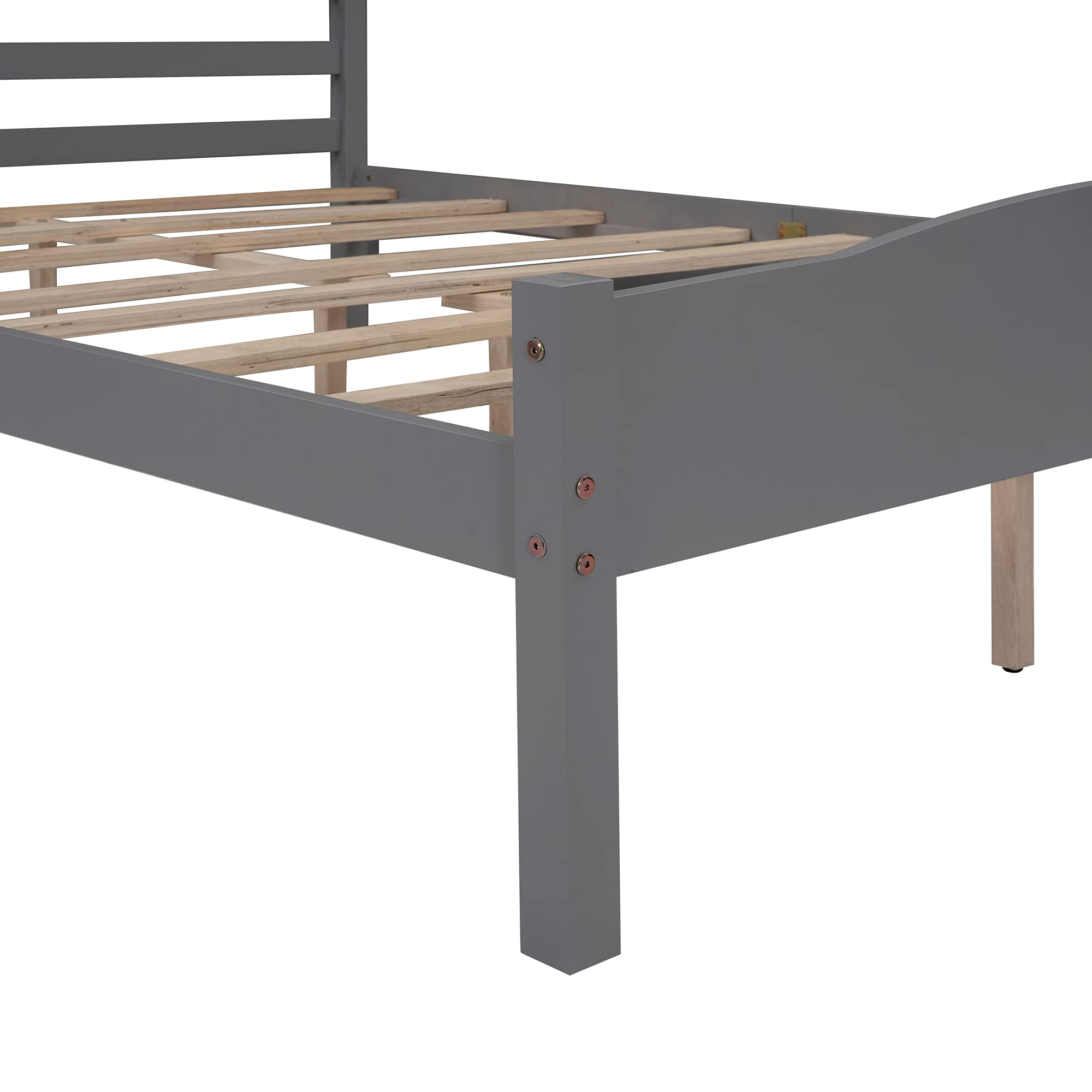 Modern Wood Platform Bed Frame with Horizontal Strip Hollow Headboard & Footboard, Full Size Gray - Sturdy Center Support for Bedroom, Guest Room, or Dorm