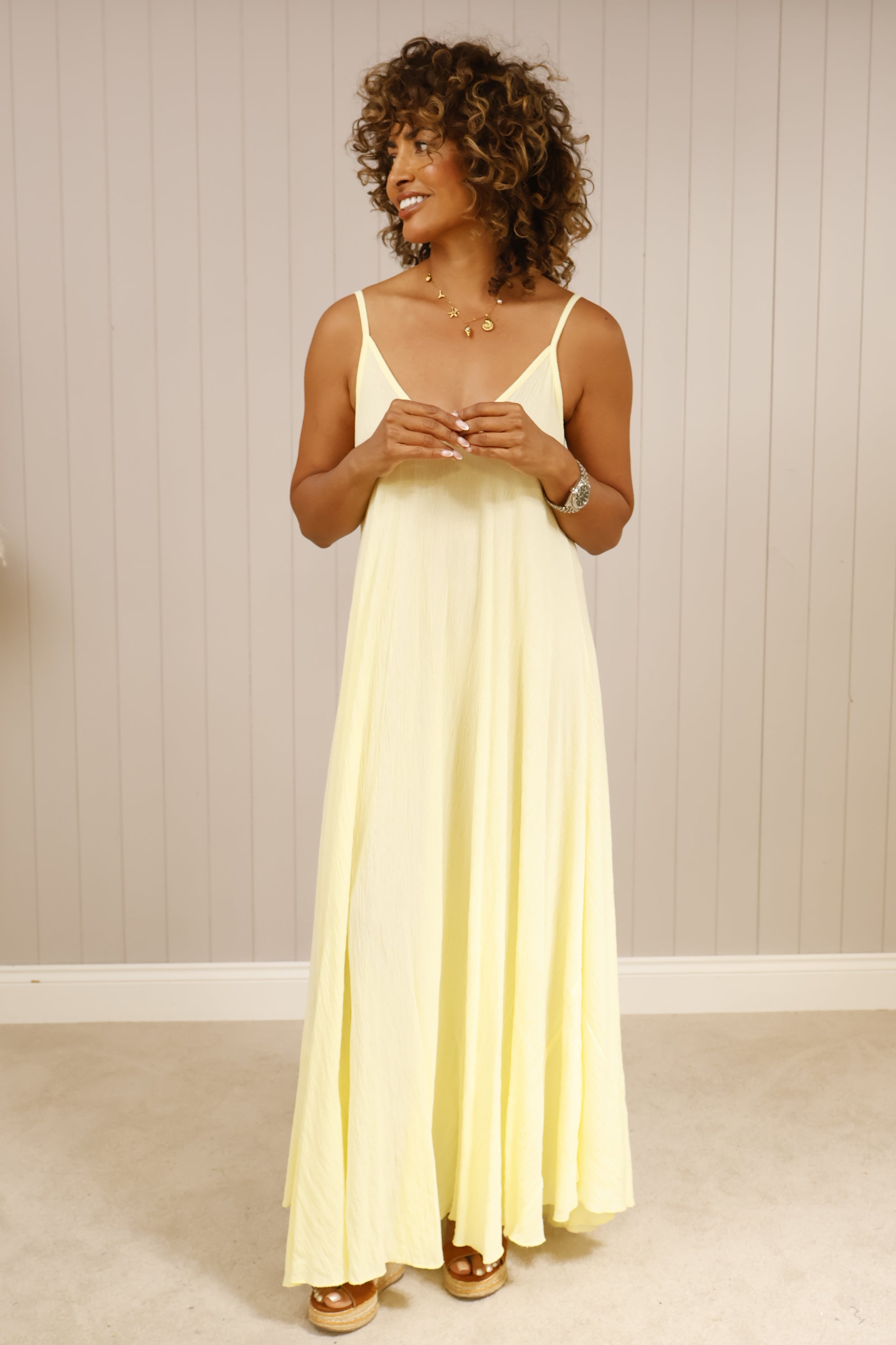 Sylvie Shimmer Dress Lemon - Elegant Summer Party Dress for Women, Perfect for Weddings, Cocktails & Special Occasions