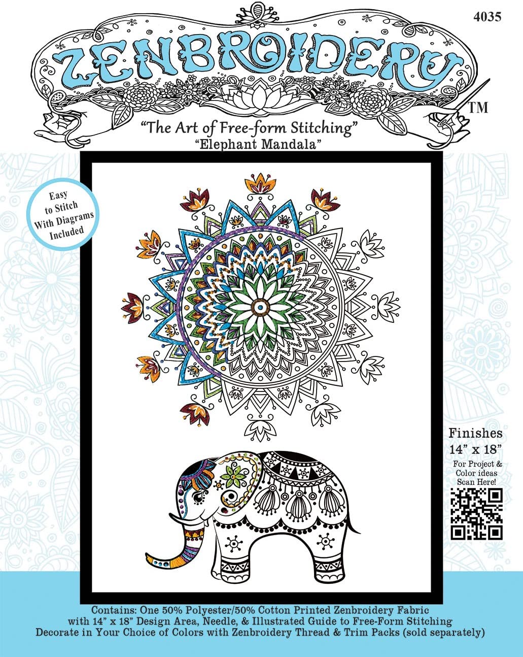 Elephant Mandala Zen Embroidery Kit for Adults - DIY Handmade Craft Design Works - Perfect for Relaxation, Meditation & Home Decor