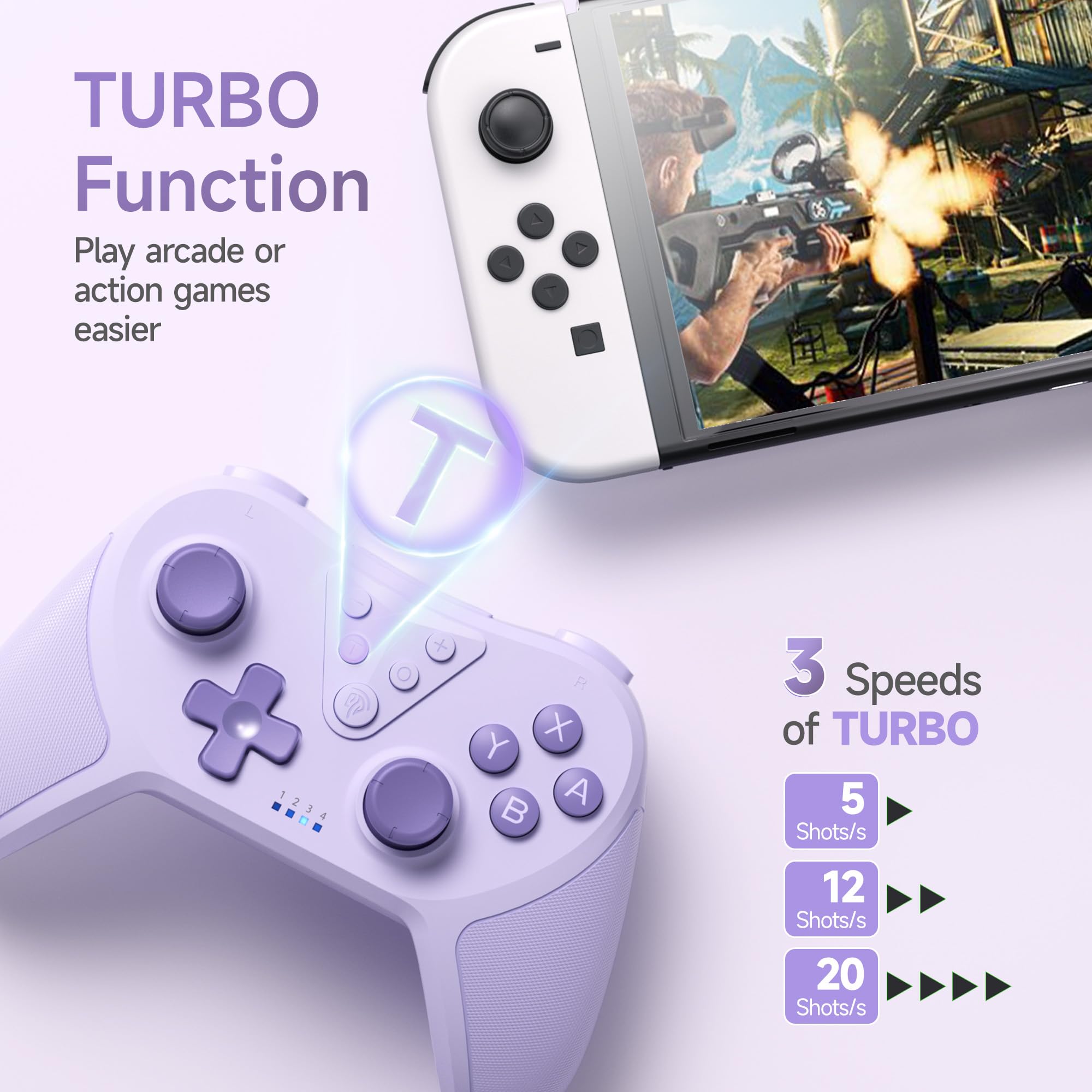EasySMX T37 Wireless Switch Pro Controller for Nintendo Switch/Switch Lite/Switch OLED - Ergonomic Gamepad with Adjustable Turbo Vibration & Non-Slip Grip | Perfect for Mario Kart, Zelda & Multiplayer Gaming Sessions