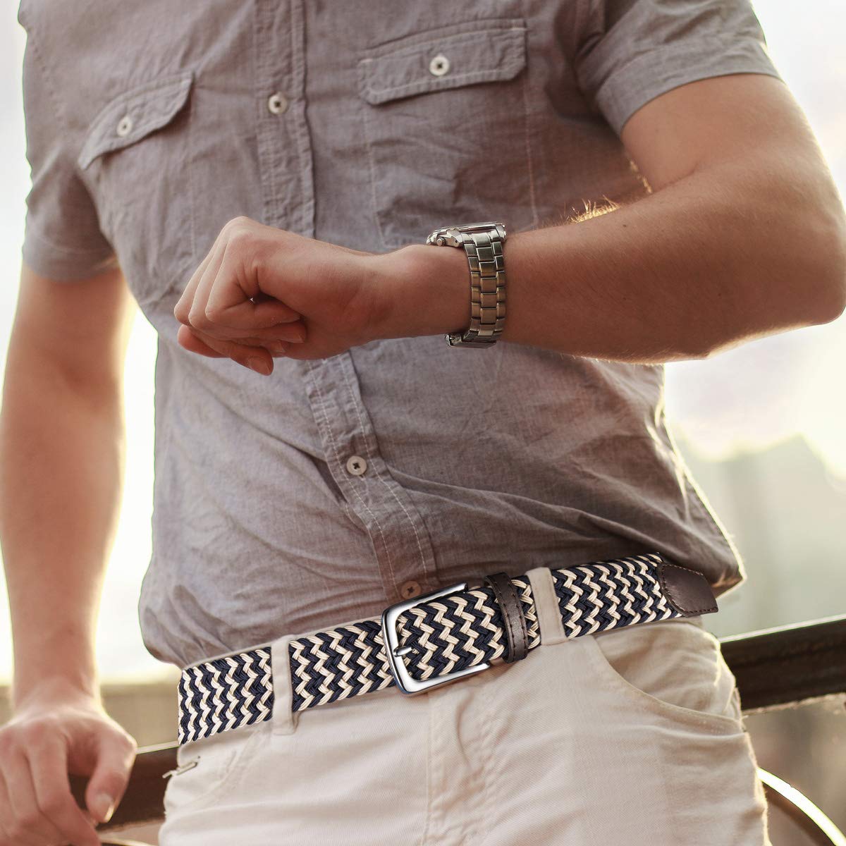 JUKMO Elastic Braided Belt for Men & Women - Adjustable Stretch Woven Belt with Gift Box - Perfect for Casual Wear, Office & Travel Accessories