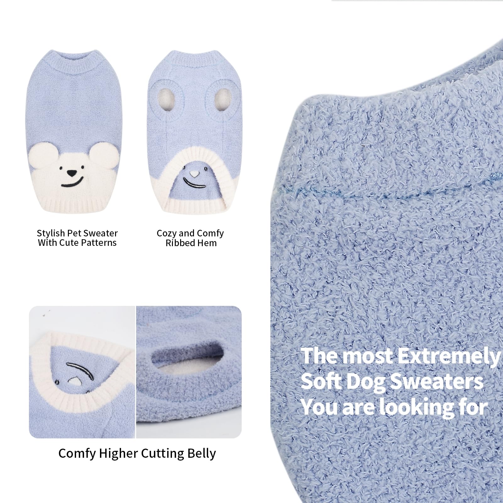 Warm Fleece Dog Sweaters for Small & Medium Dogs - Stretchy Thick Pullover Sweater for Puppies (Sky Blue XXL) | Cozy Winter Outfit for Boy & Girl Dogs - Perfect for Cold Weather Walks & Indoor Comfort