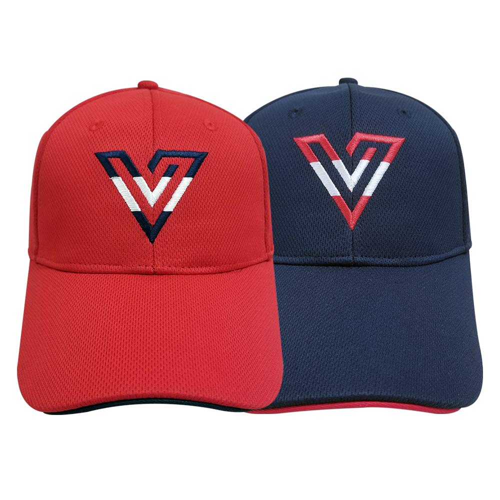 Volvik New 2020 V-Logo Adjustable Golf Hat Bundle with 5 Ball Markers & 1 Clip - 2 Hats (Blue & Red) for Men & Women - Perfect for Golf Tournaments & Outdoor Sports