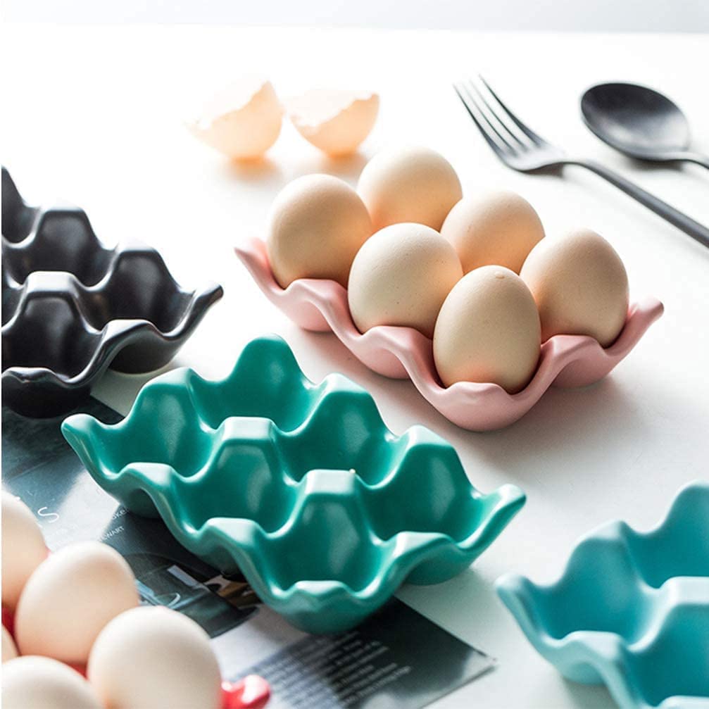 6-Cup Ceramic Egg Tray Holder - White Refrigerator & Countertop Egg Storage Organizer for Kitchen Display, Easter Decor & Fresh Egg Preservation