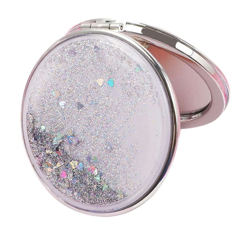 Easnea Compact Travel Makeup Mirror for Women - Folding Magnifying Cosmetic Mirror, Silver Round, Purse Size - Perfect for On-the-Go Touch Ups, Travel, and Home Vanity Use