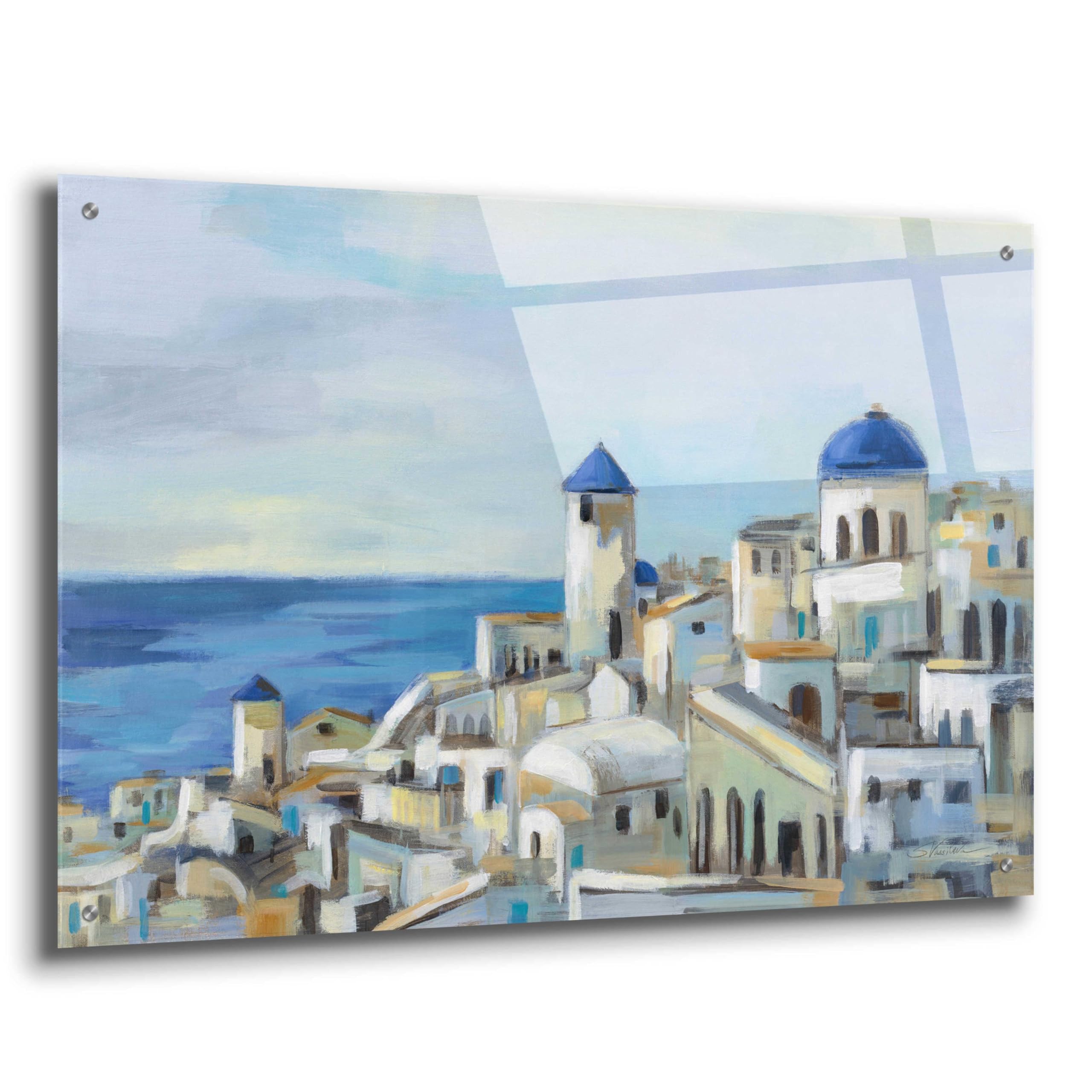 Silvia Vassileva 'Santorini View I' Acrylic Glass Wall Art - 36x24 Inches Modern Home Decor for Living Room, Bedroom & Office