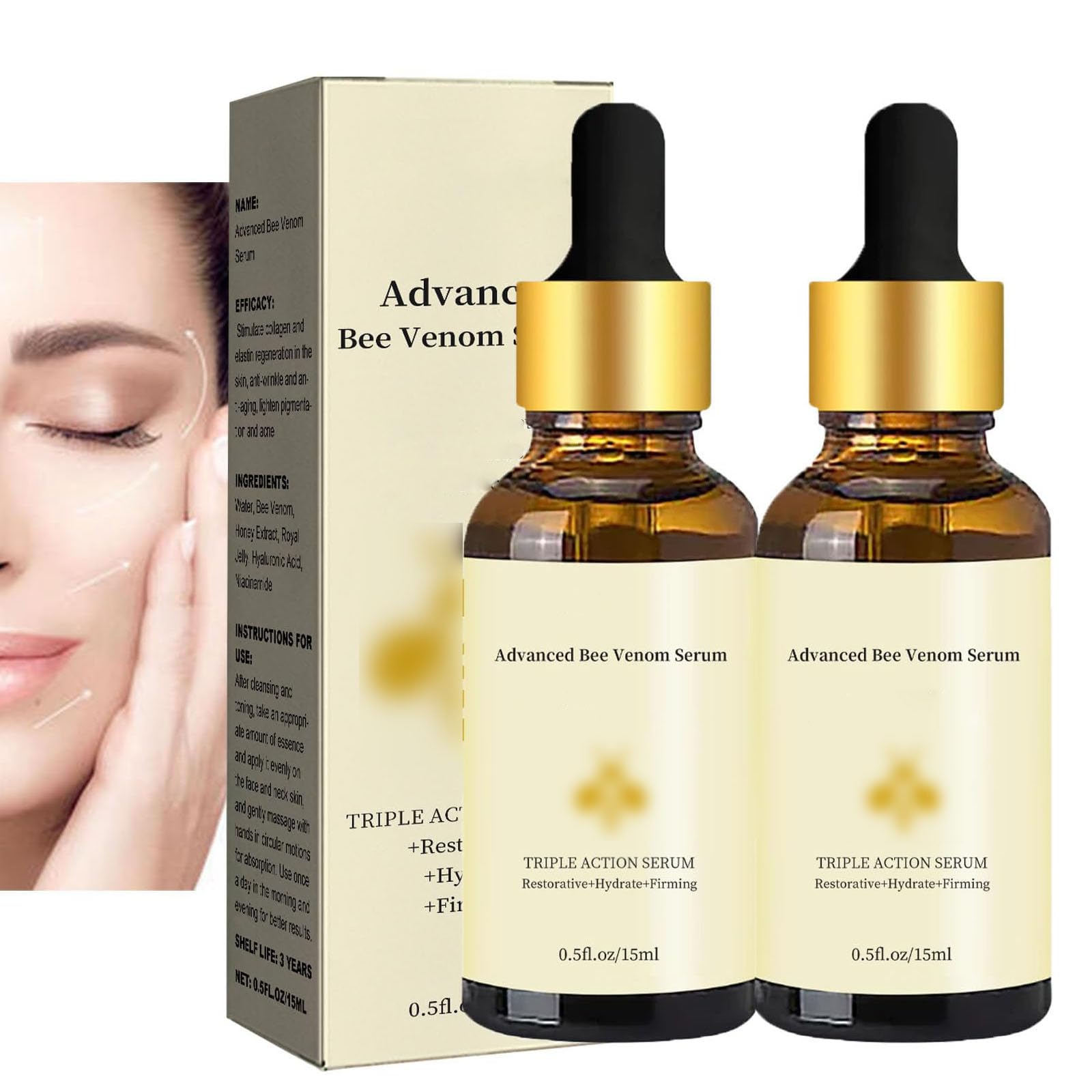 Vintesse Advanced Bee Venom Serum - Anti-Wrinkle & Anti-Aging Face Essence with Moisturizing & Nourishing Properties (2-Pack) | Perfect for Nighttime Skincare Routine & Reducing Fine Lines