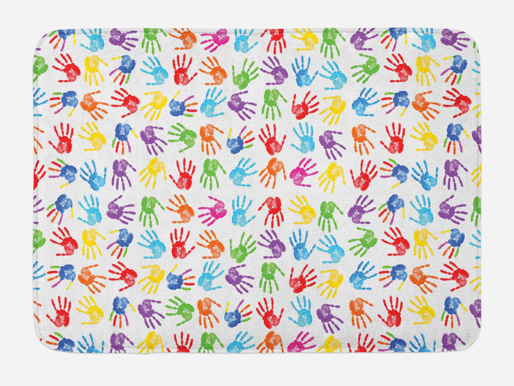 Ambesonne Non-Slip Plush Bath Mat - Colorful Watercolor Handprint Design, 30