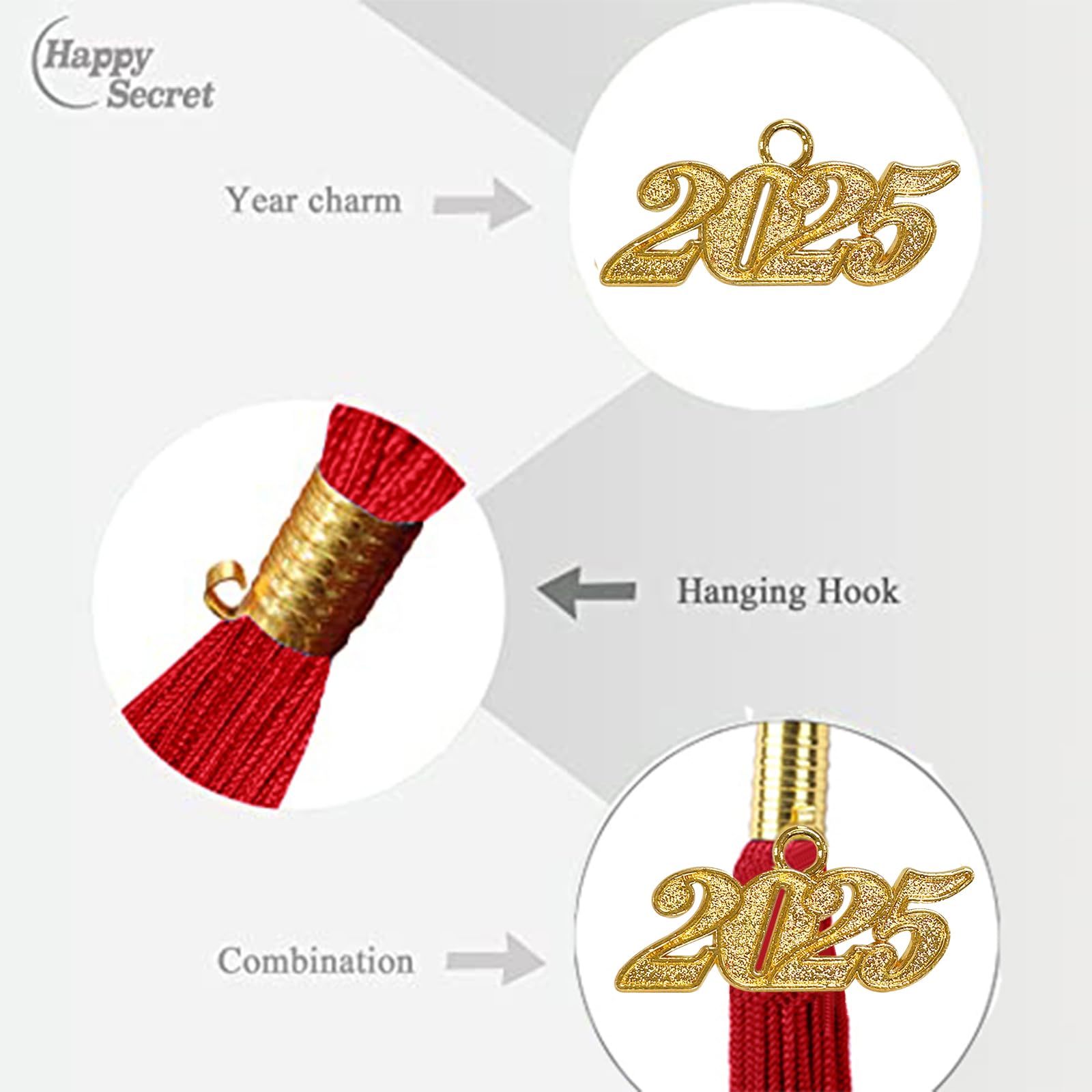 2025 Graduation Cap Tassel with Year Charm - Happy Secret Graduation Tassel Accessories for High School & College Ceremonies - Perfect for Graduates, Commencement Decor & Photo Props
