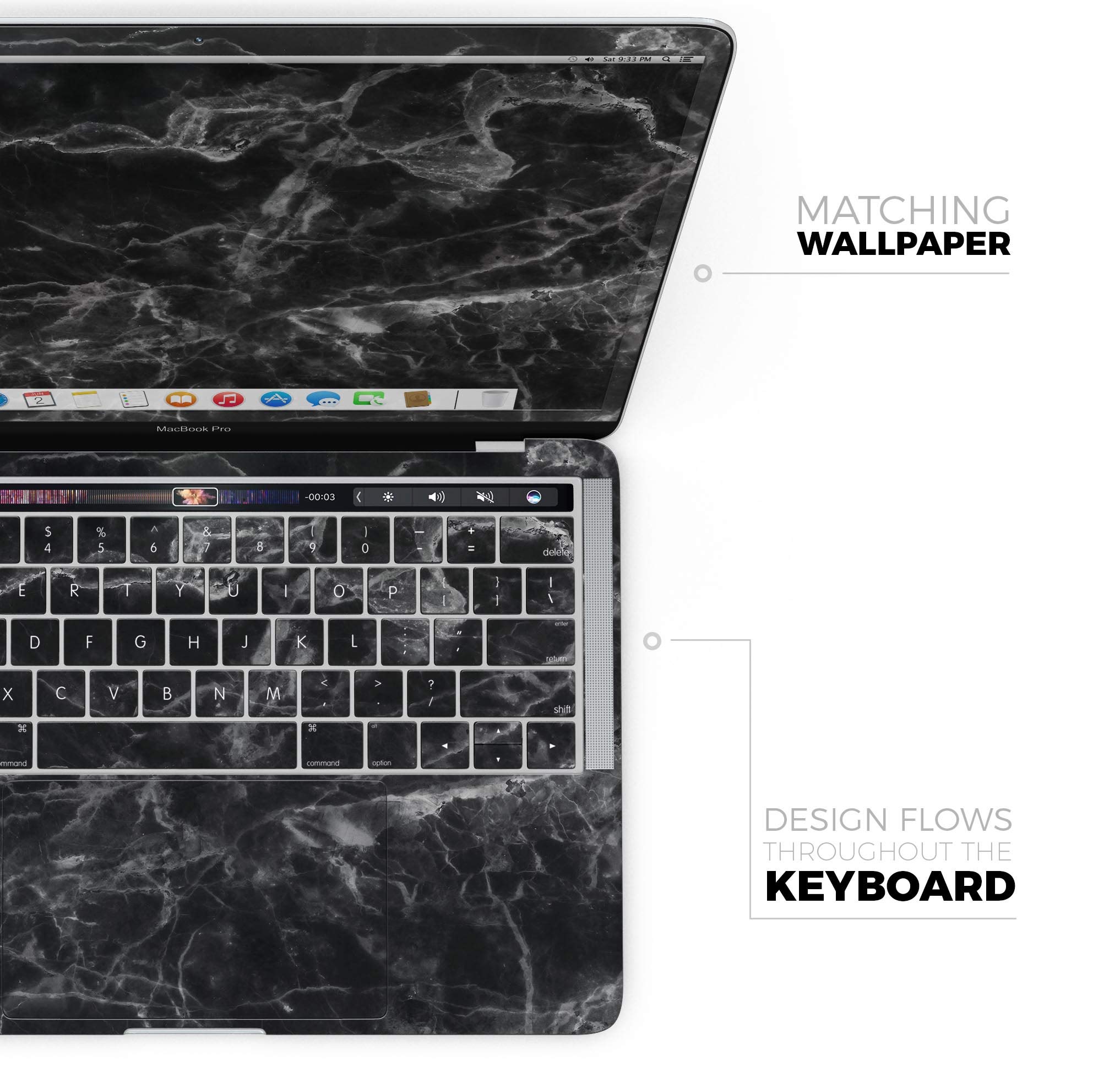 Premium Smooth Black Marble Vinyl Wrap - Scratch Resistant Full-Body Skin for MacBook Pro 16