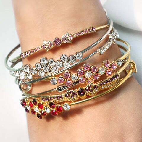 1928 Jewelry Crystal Expandable Wire Bangle Bracelet for Women - Vintage Style Adjustable Cuff Bracelet - Perfect for Parties, Weddings & Everyday Wear
