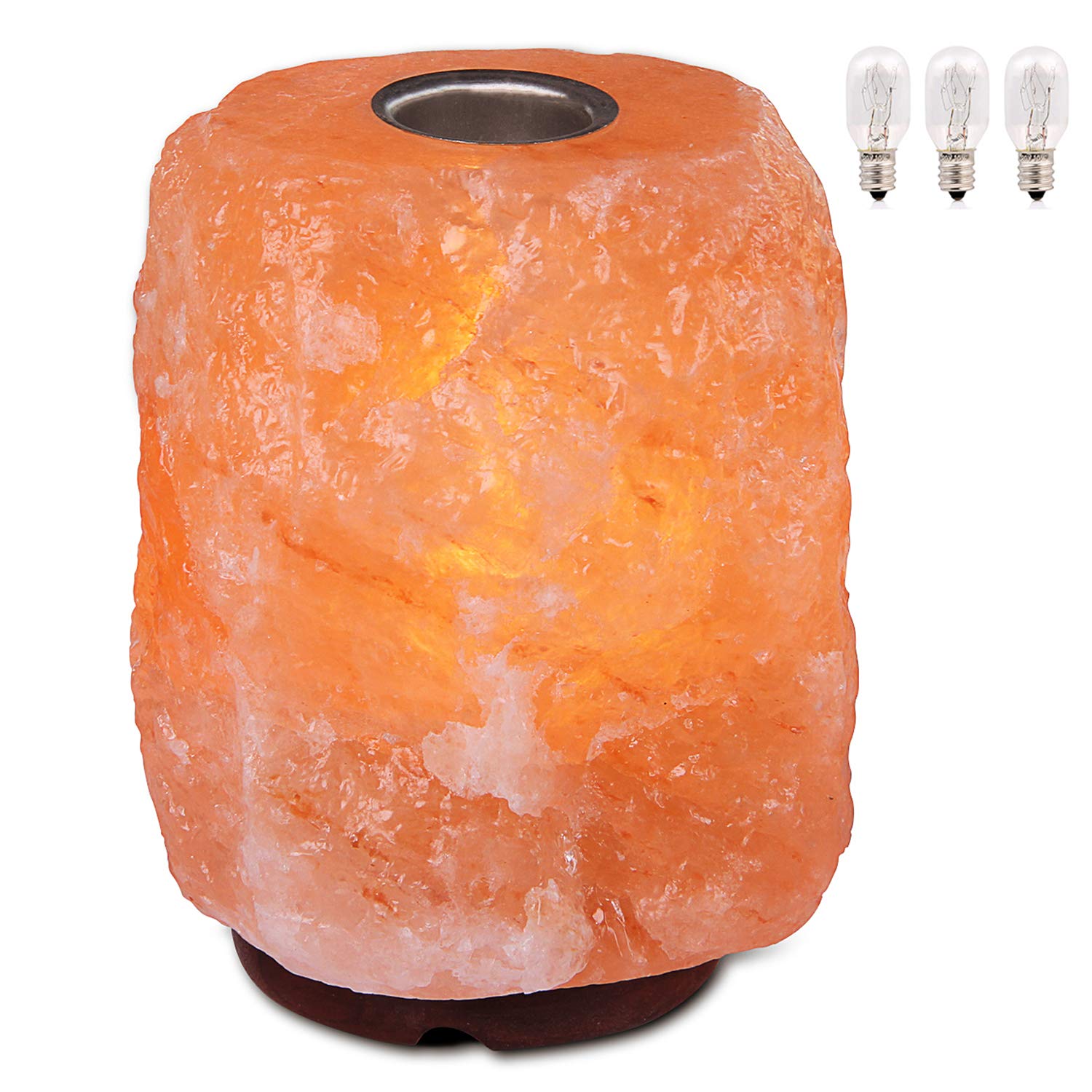 Upgraded Himalayan Pink Salt Lamp Diffuser with 3 Replacement Bulbs - Natural Rock Crystal Salt Lamp with Essential Oil Warmer & Wooden Base - Aromatherapy Night Light for Bedroom, Yoga, Meditation & Relaxation