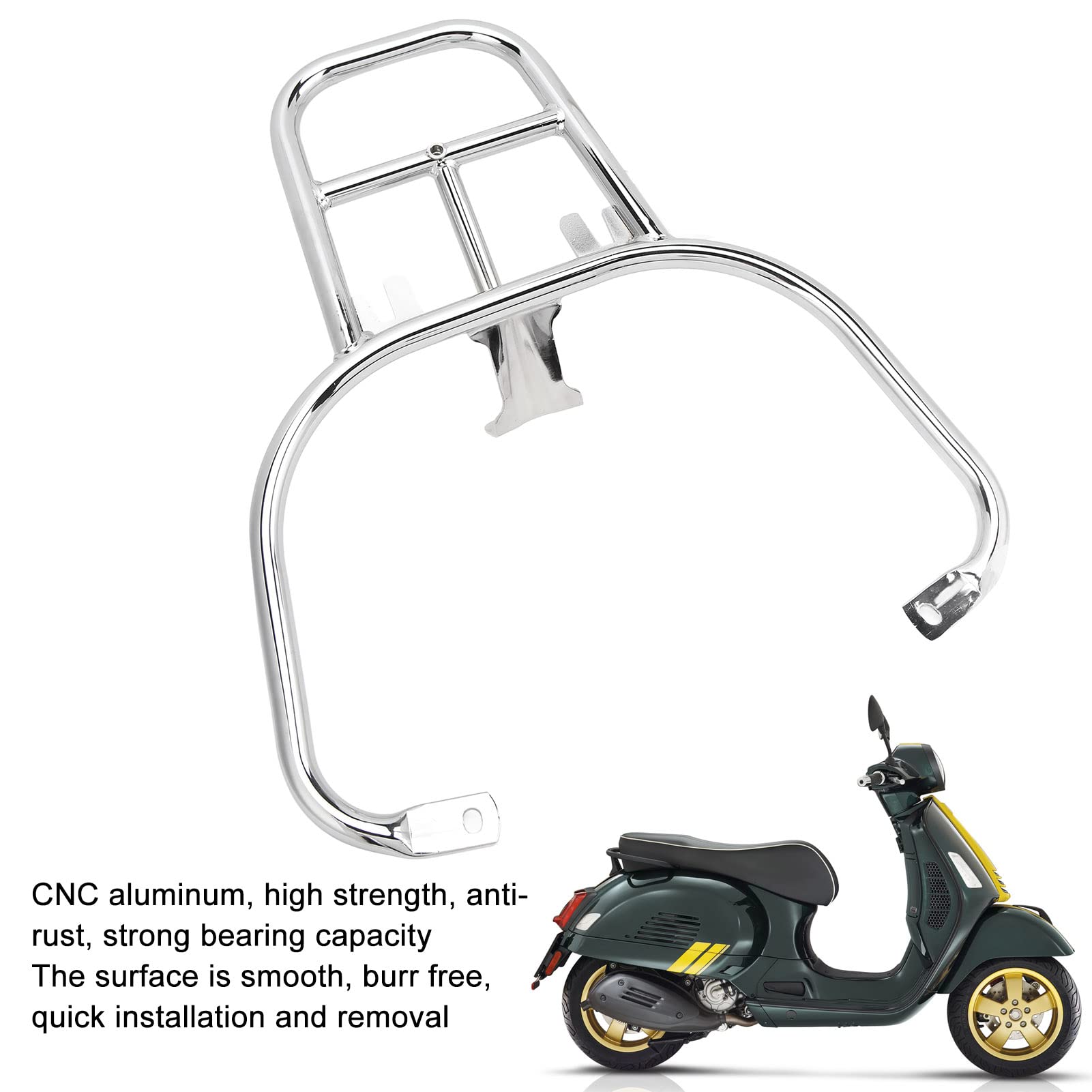 Ymiko CNC Aluminum Motorcycle Rear Luggage Rack - Heavy Duty Cargo Carrier Holder for Vespa GTS 300 Scooter | Perfect for Commuting, Touring & Grocery Hauling