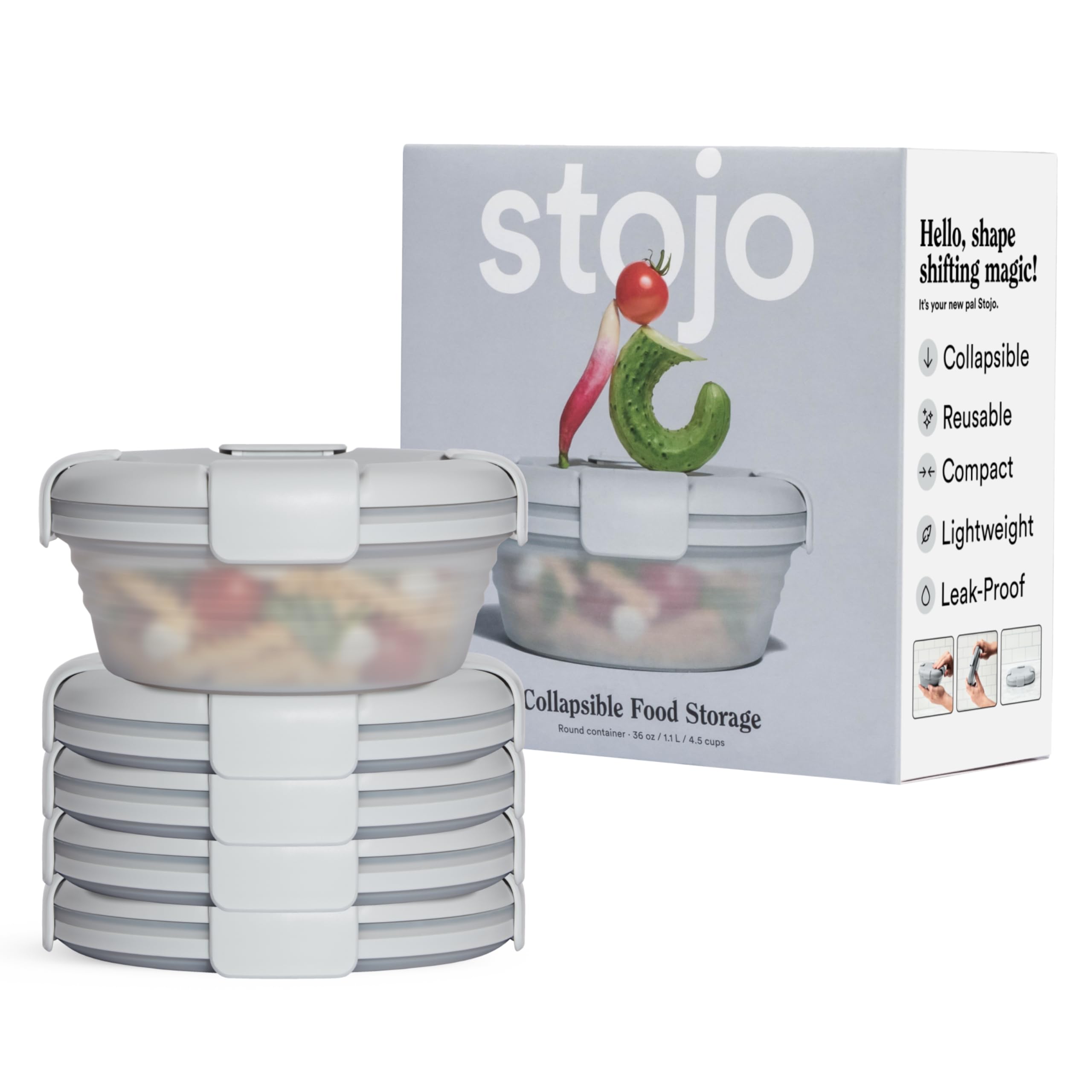 STOJO Collapsible Silicone Bowl Set of 5 - 36oz Reusable Food Containers for Hot & Cold Meals - Microwave & Dishwasher Safe - Ideal for Travel, Camping, Hiking, Office Lunch & Meal Prep - Translucent Cashmere Color