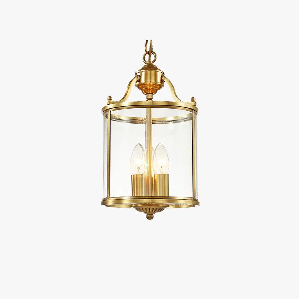 Vintage Gold Pendant Light with Transparent Lantern Shade - Elegant Ceiling Fixture for Dining Room, Bedroom or Porch Lighting