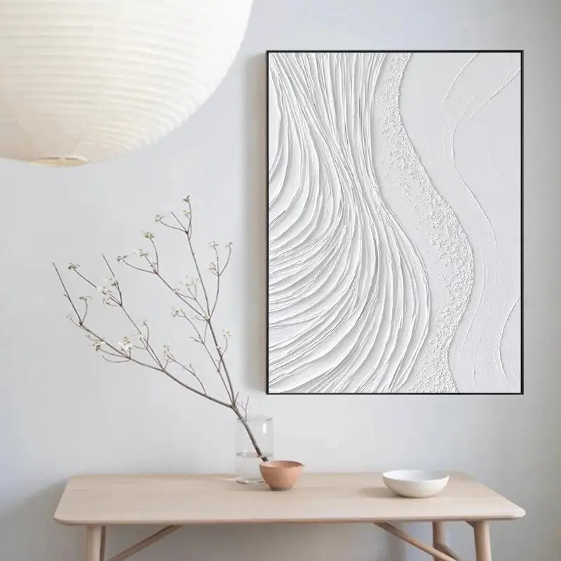 White Minimalist Textured Painting Canvas - Abstract Wall Art Decor for Living Room, Bedroom & Office | Premium Quality #MM023