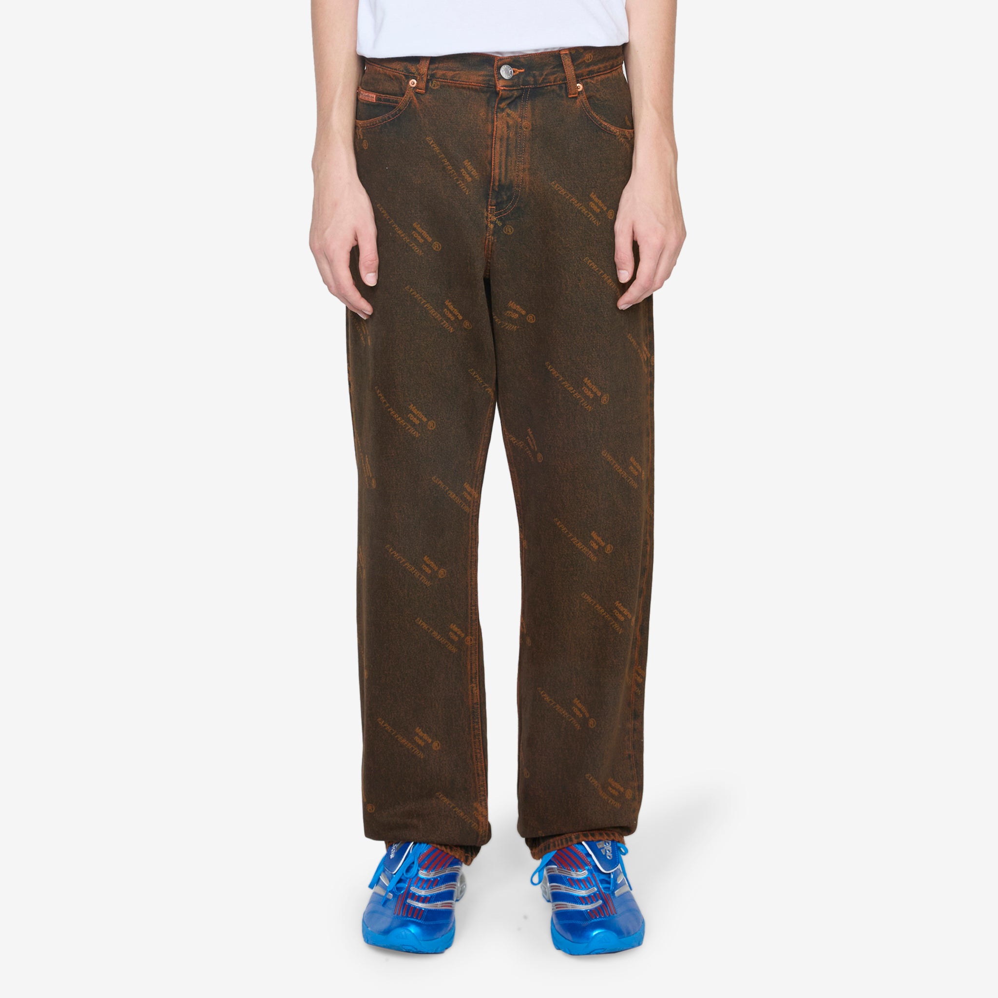 Relaxed Fit Orange Laser Washed Jeans for Men - Comfortable Casual Denim Pants for Everyday Wear & Street Style