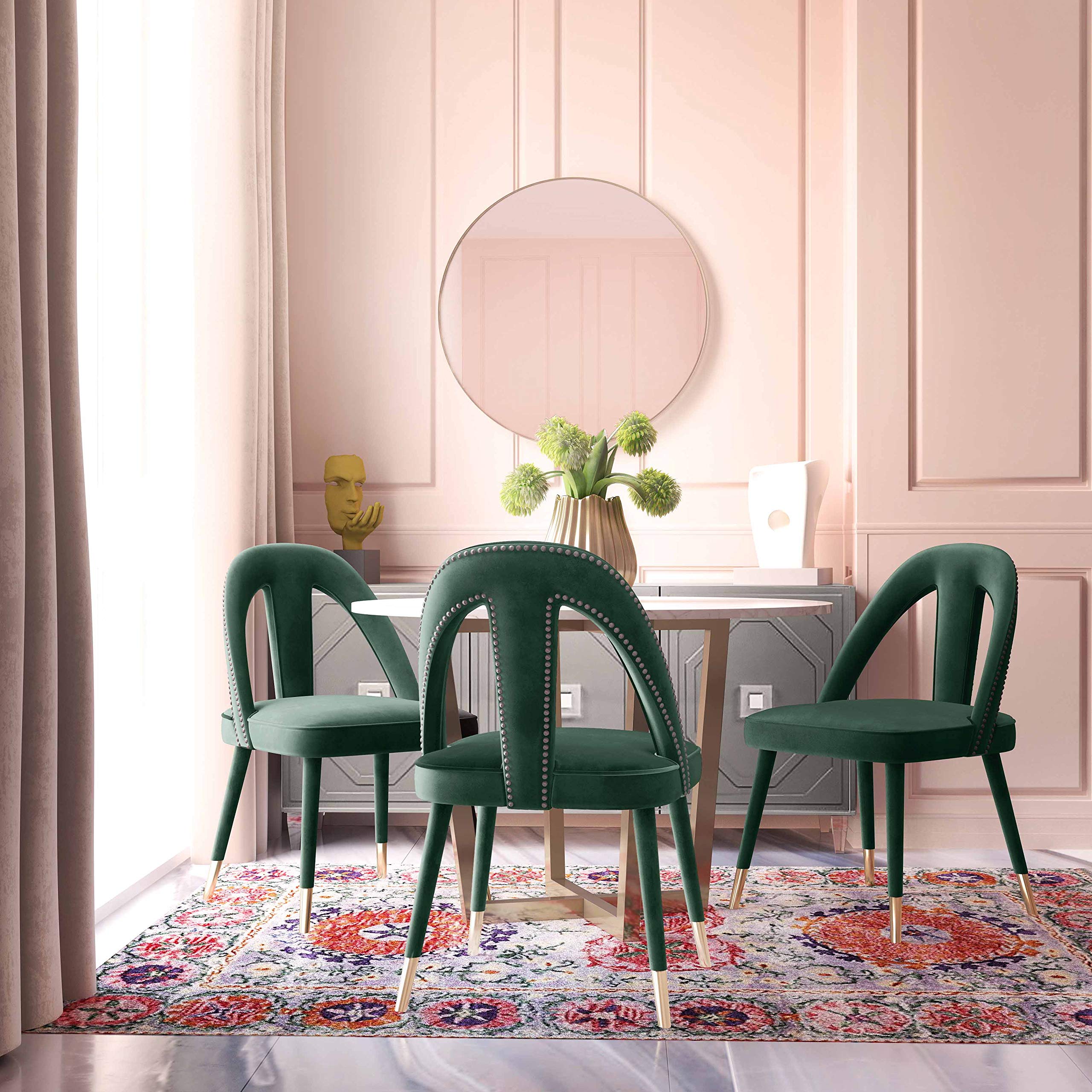 TOV Furniture Petra Contemporary Velvet Upholstered Dining Chair with Nailhead Trim - 20.5 Inch Modern Dining Room Chair in Forest Green - Perfect for Home Dining Sets, Kitchen Tables, and Restaurant Decor