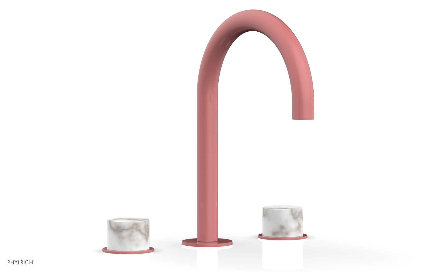 BASIC II Widespread Bathroom Faucet with White Marble Handles - 8 Inch Centerset, Brushed Nickel Finish for Modern Vanity Sinks (Model 230-03) - Perfect for Guest Bathrooms and Powder Rooms